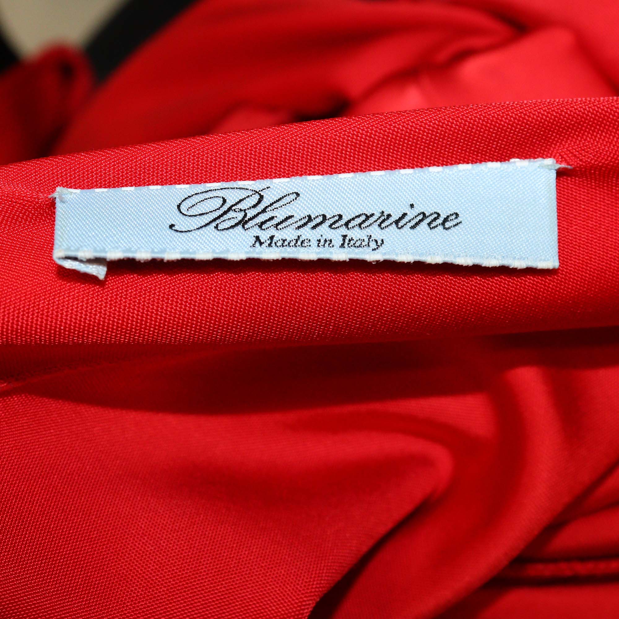 Blumarine Red Blend Viscose Open Back Long Sleeve Slit Maxi Dress