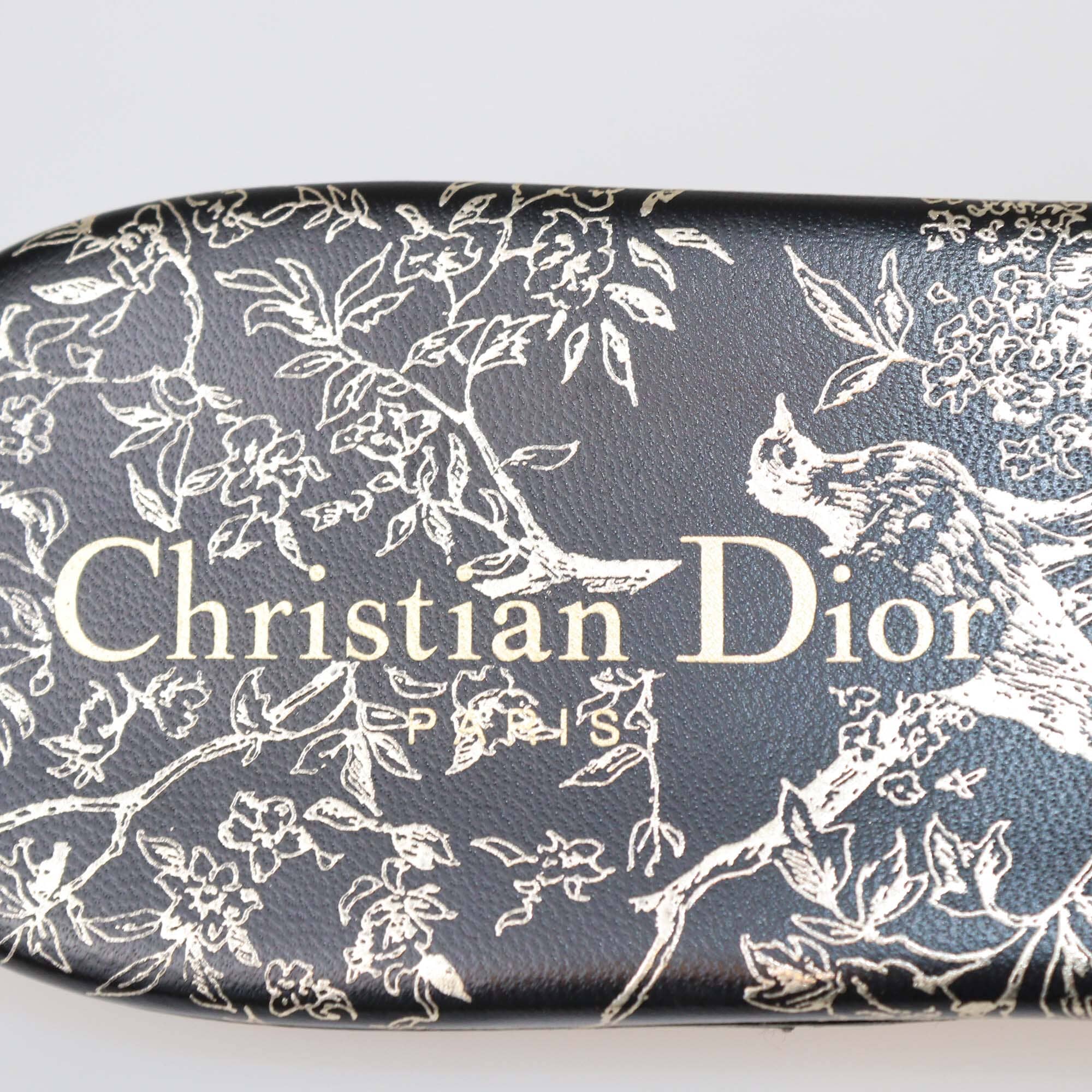 Christian Dior Black/Gold Animal Floral Print Dway Slides Womens Christian Dior