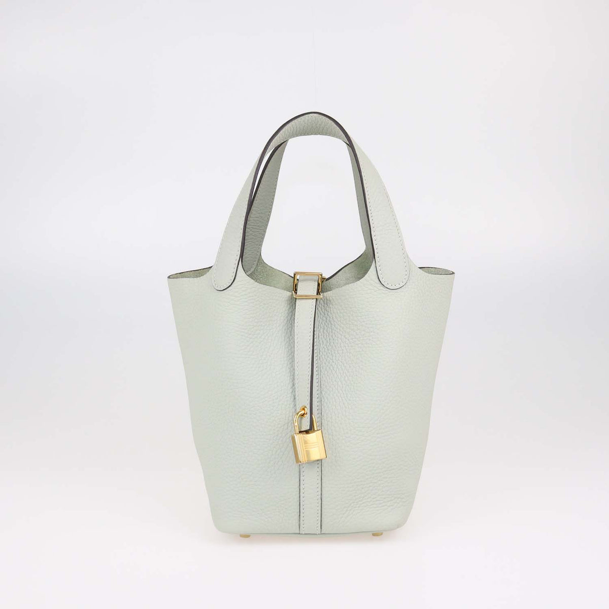 Hermes Gris Neve Clemence Leather Picotin Lock 18 Bag