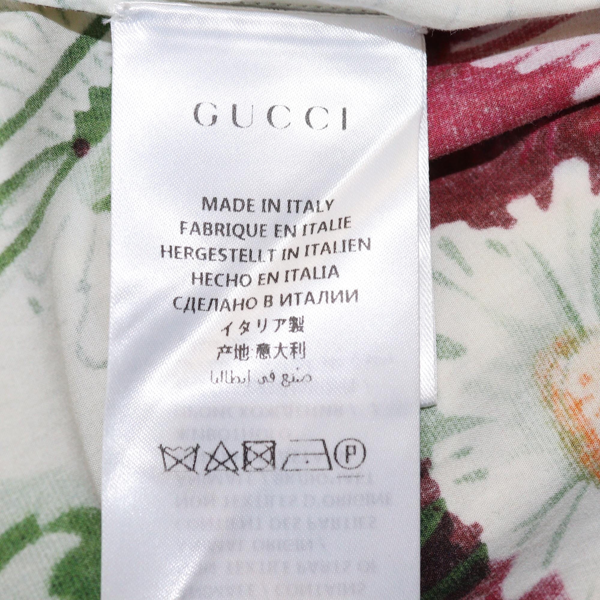 Gucci Multicolor Floral Poplin Belted Long Sleeve Maxi Dress Womens Gucci