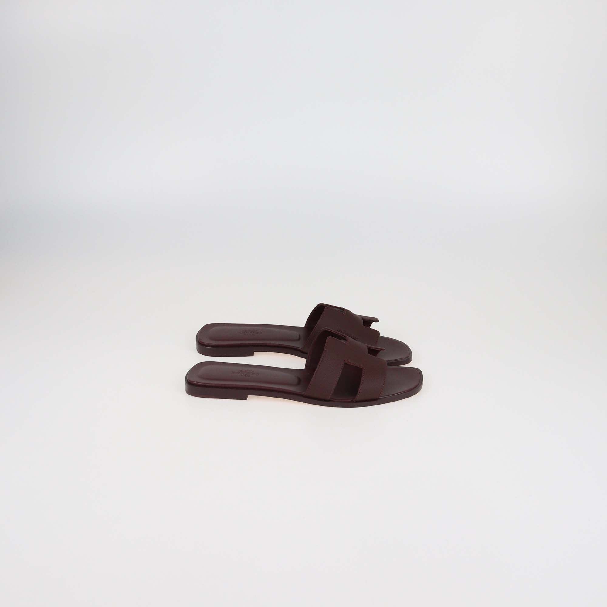 Hermes Rouge H Epsom Leather Oran Sandals Womens Hermes