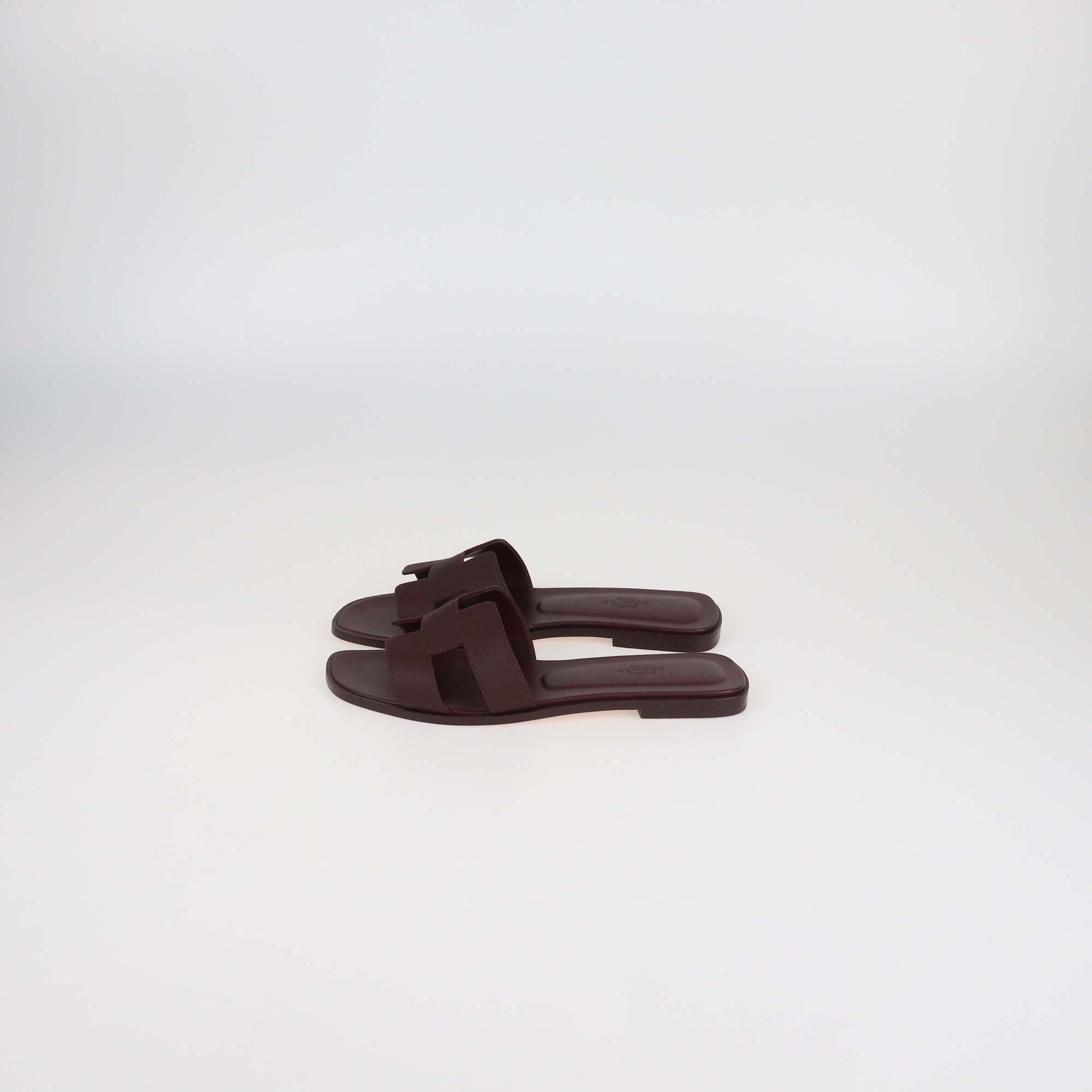 Hermes Rouge H Epsom Leather Oran Sandals Womens Hermes