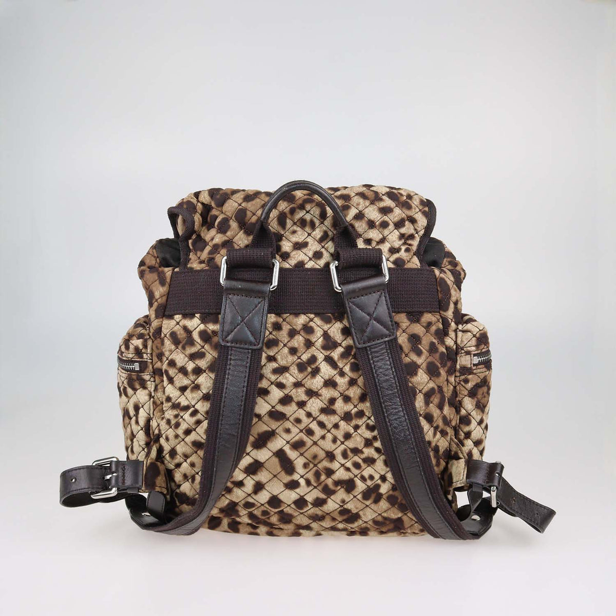 Dolce & Gabbana Brown Quilted Leopard Print Fabric Cargo Backpack