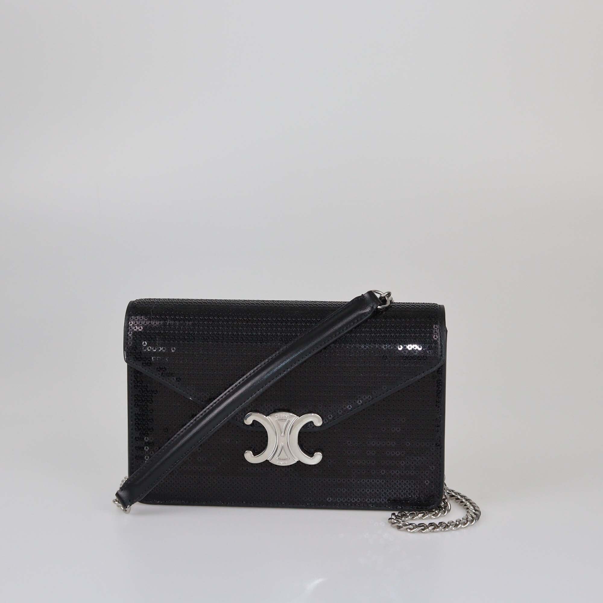 Celine Black Sequin Margo Wallet On Chain Womens Celine