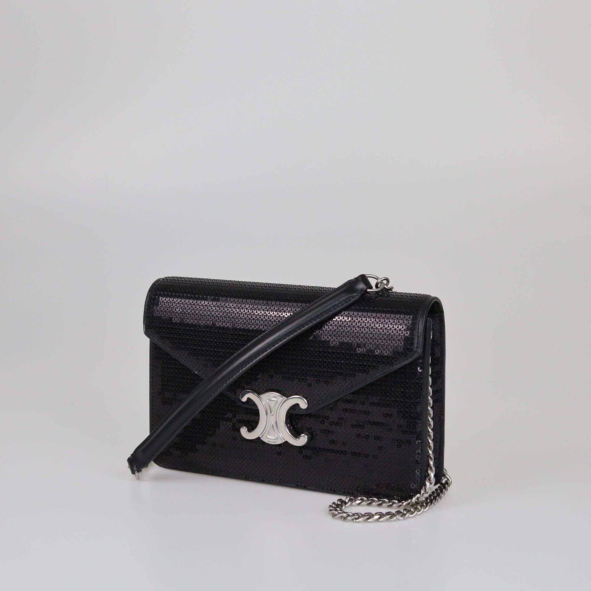 Celine Black Sequin Margo Wallet On Chain Womens Celine