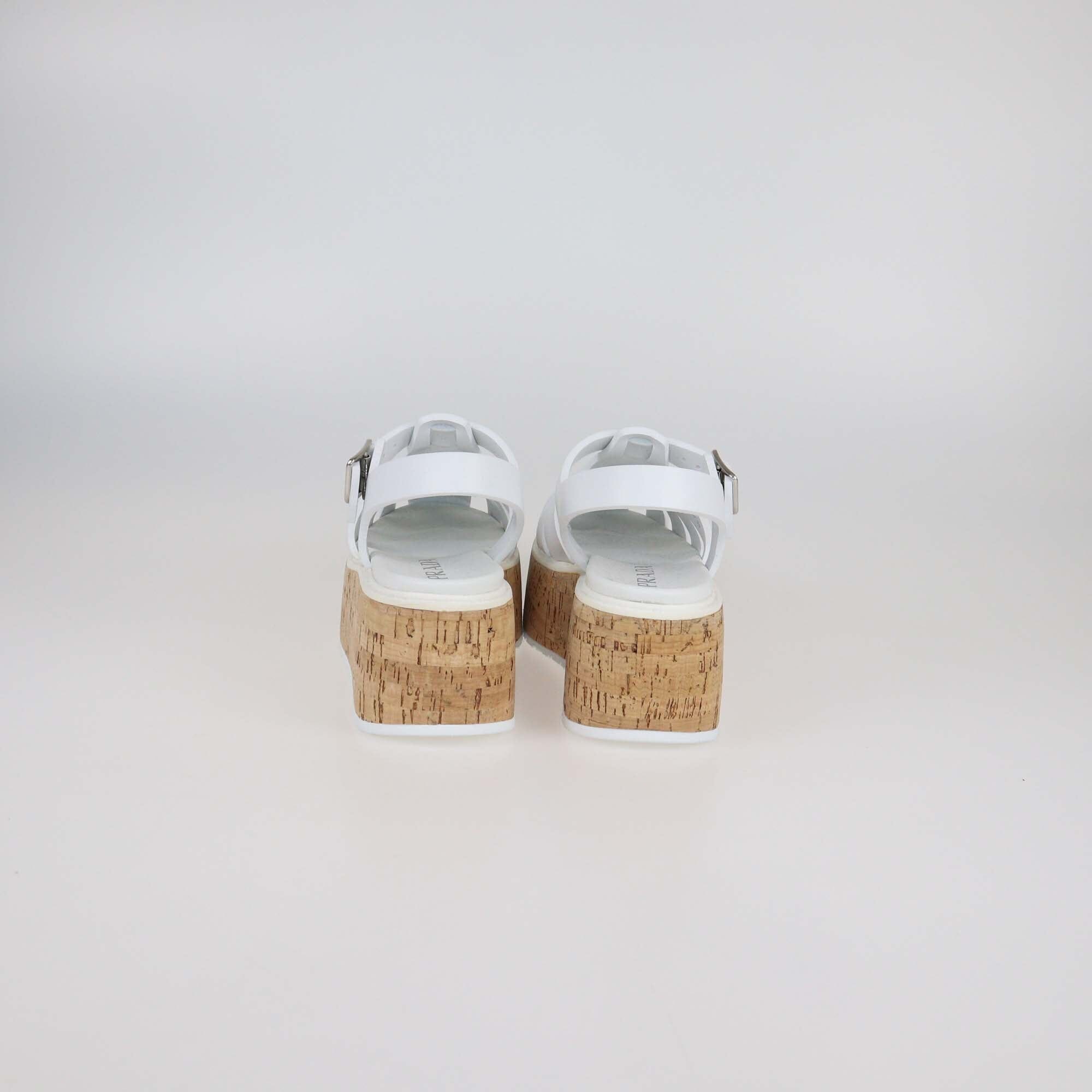 Prada White Rubber Monolith Cork Platform Ankle Strap Sandals Womens Prada