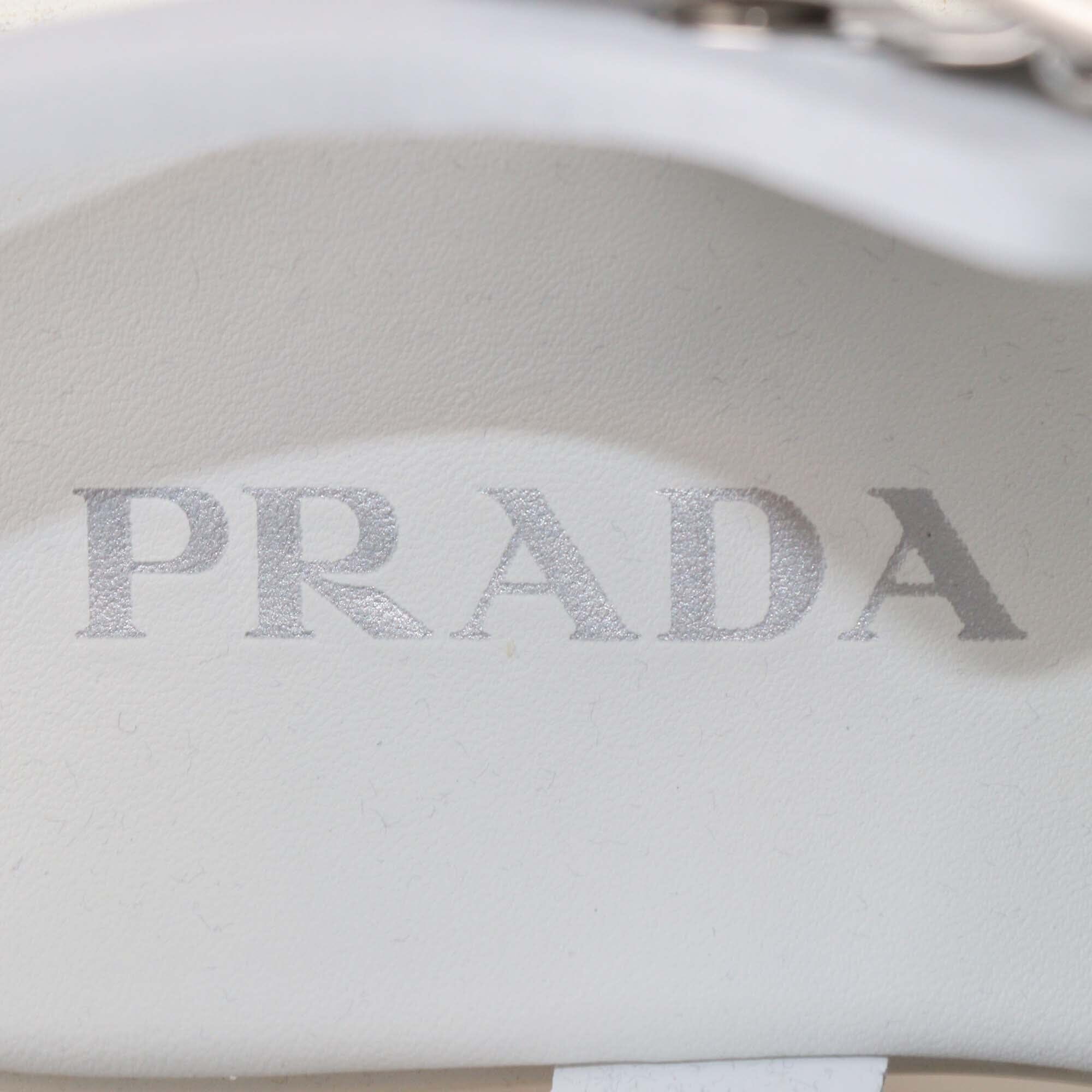Prada White Rubber Monolith Cork Platform Ankle Strap Sandals Womens Prada