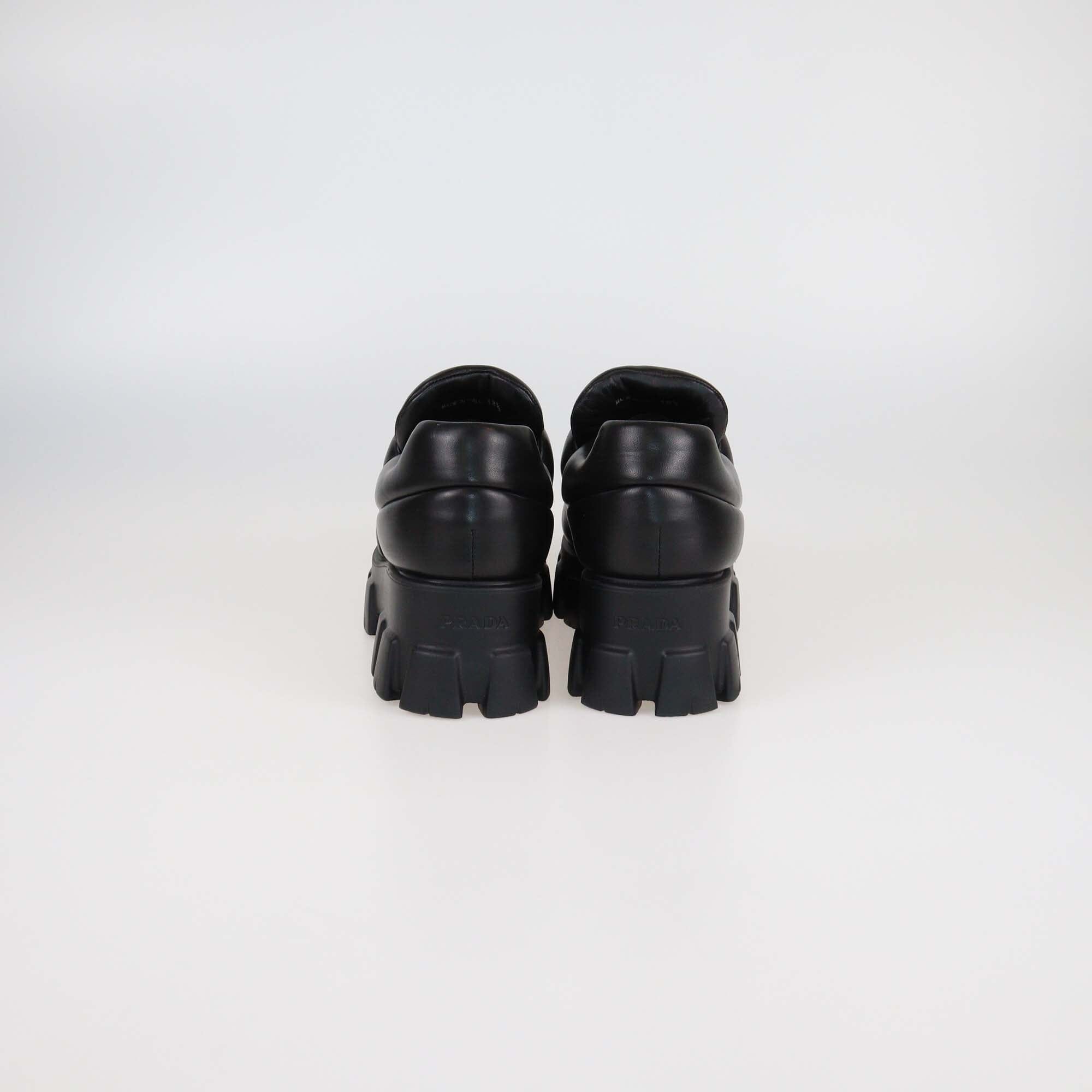 Prada Black Leather Soft Padded Platform Oxford Loafers Womens Prada