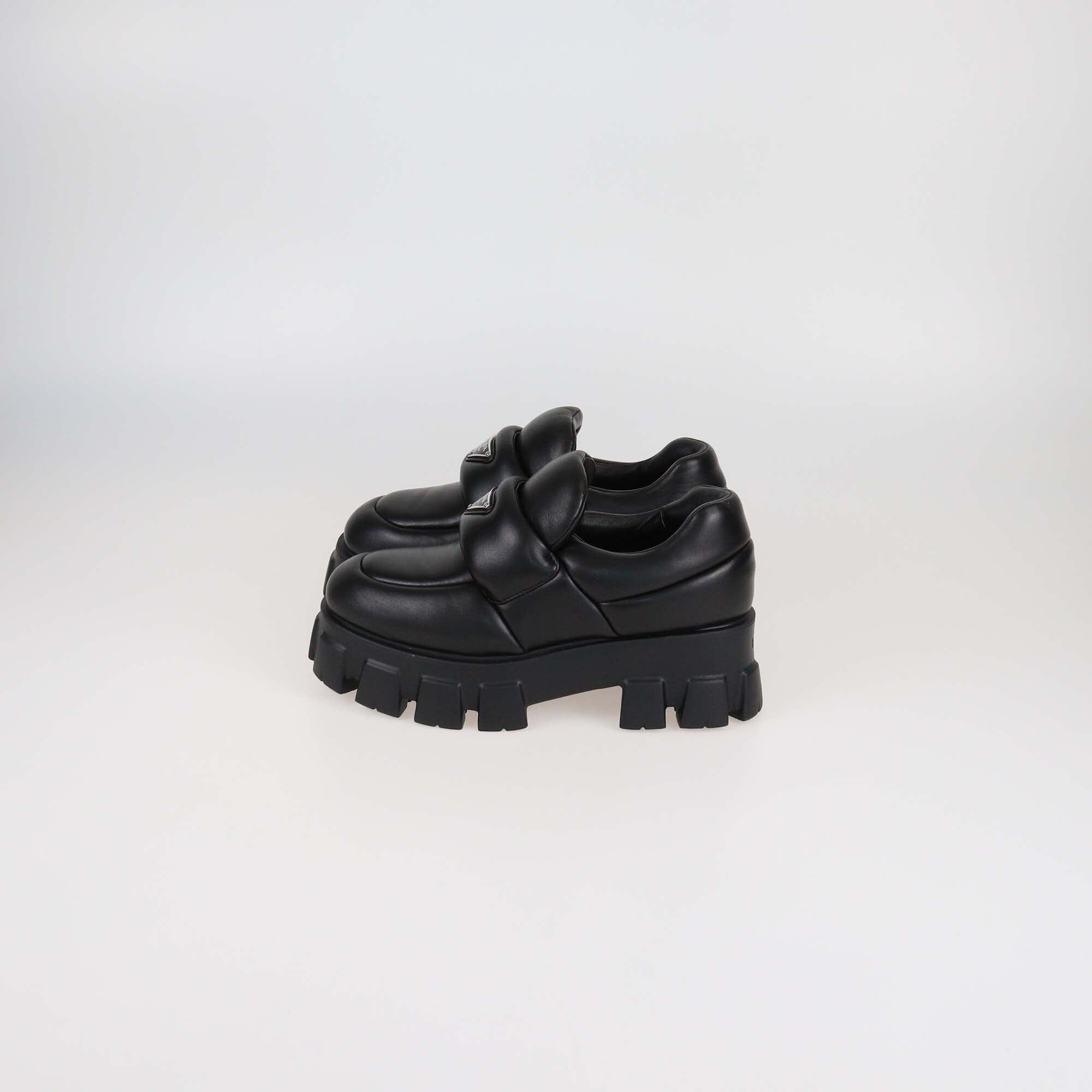 Prada Black Leather Soft Padded Platform Oxford Loafers Womens Prada