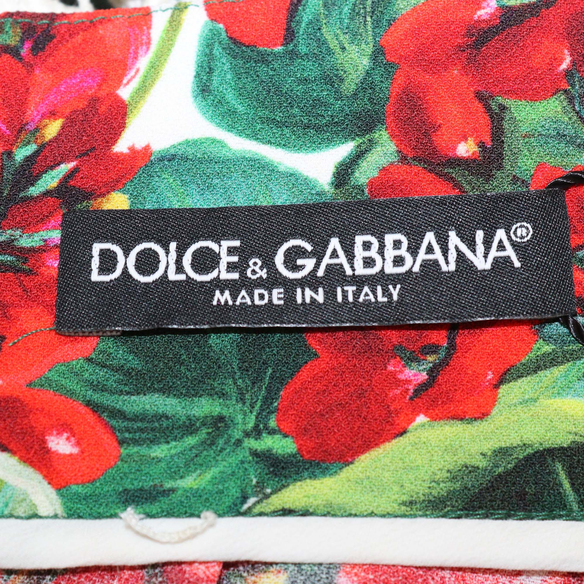 Dolce & Gabbana Multicolor Blend Cotton Floral Print Lace Trim Midi Skirt