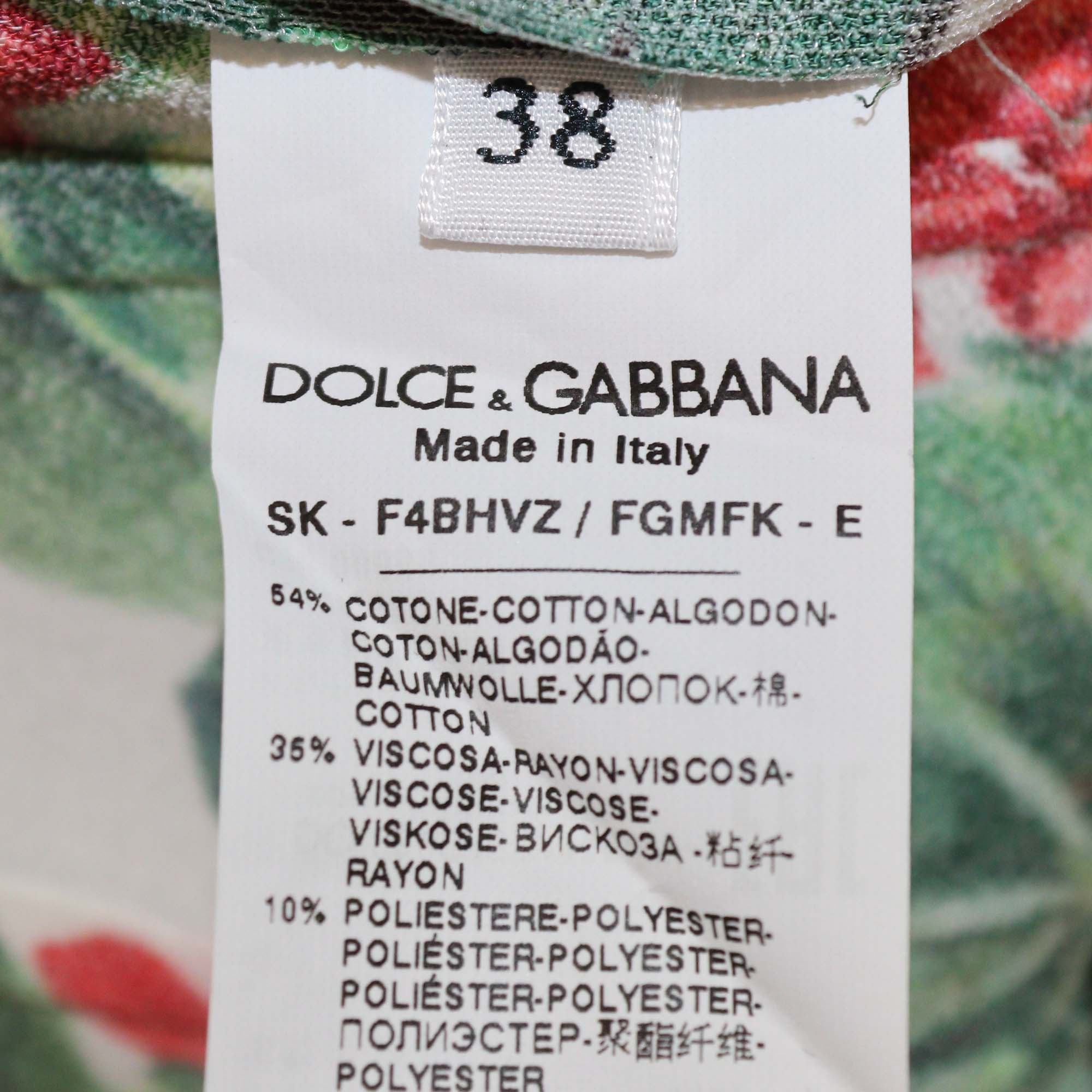 Dolce & Gabbana Multicolor Blend Cotton Floral Print Lace Trim Midi Skirt