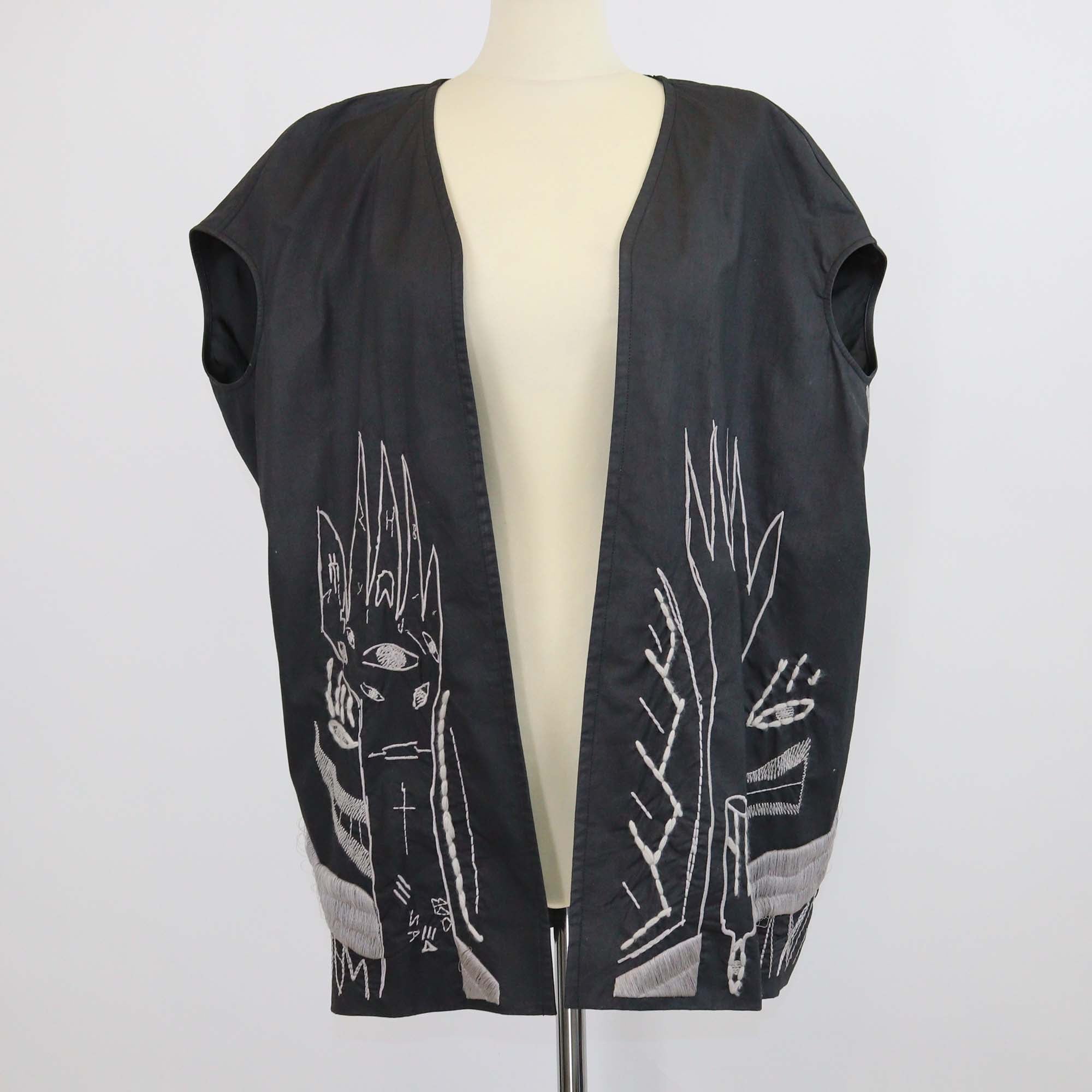 Rick Owens Black Cotton Messiah Embroidered Oversized Sleeveless Vest