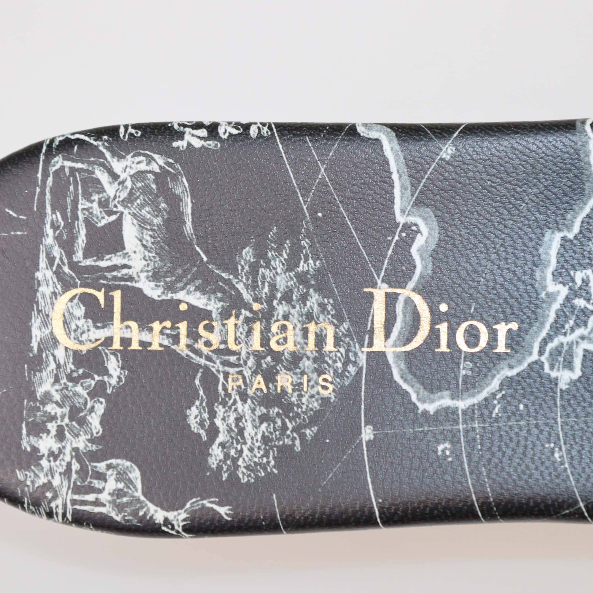 Christian Dior Black/White Around The World Print Dway Slides Womens Christian Dior