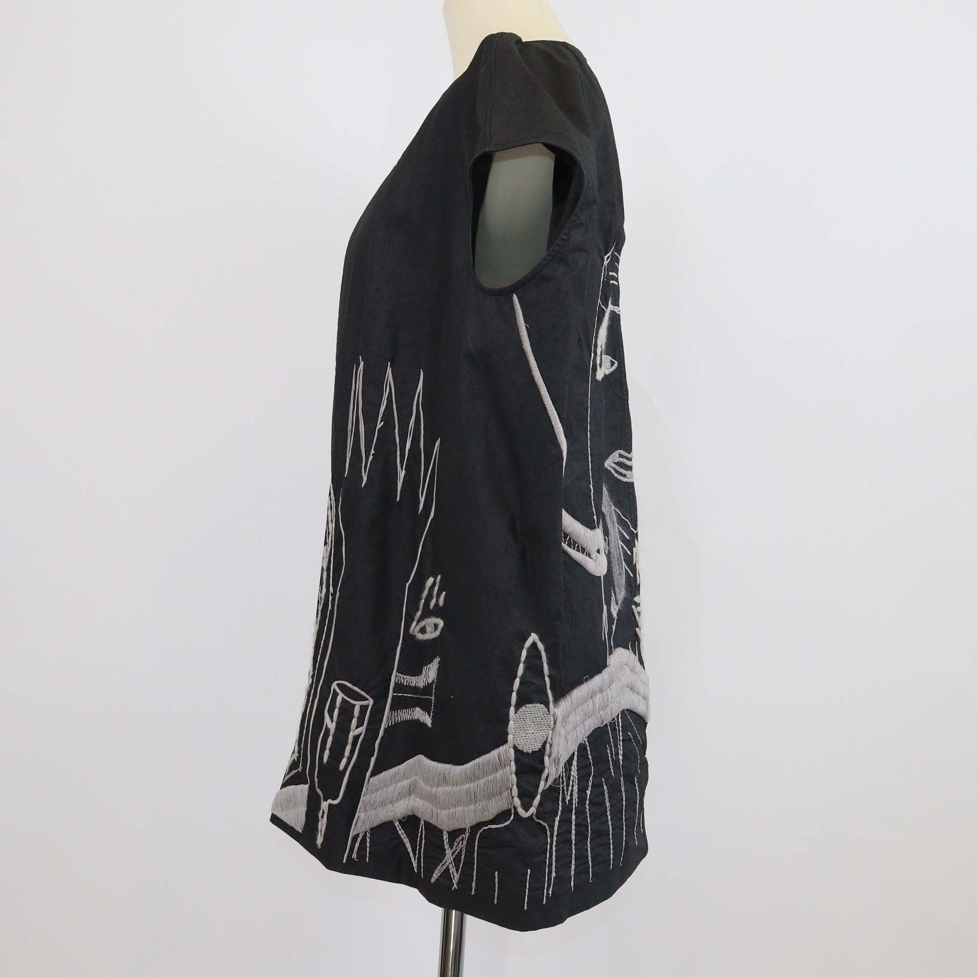Rick Owens Black Cotton Messiah Embroidered Oversized Sleeveless Vest
