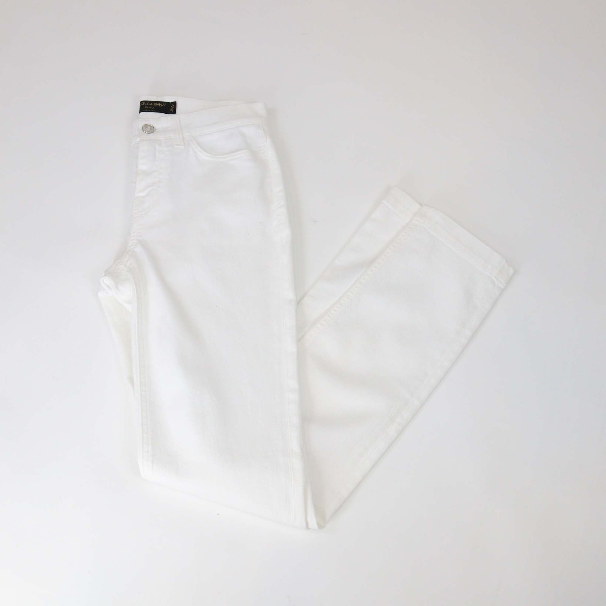 Dolce & Gabbana White Denim Floral Embroidered Girly Pants