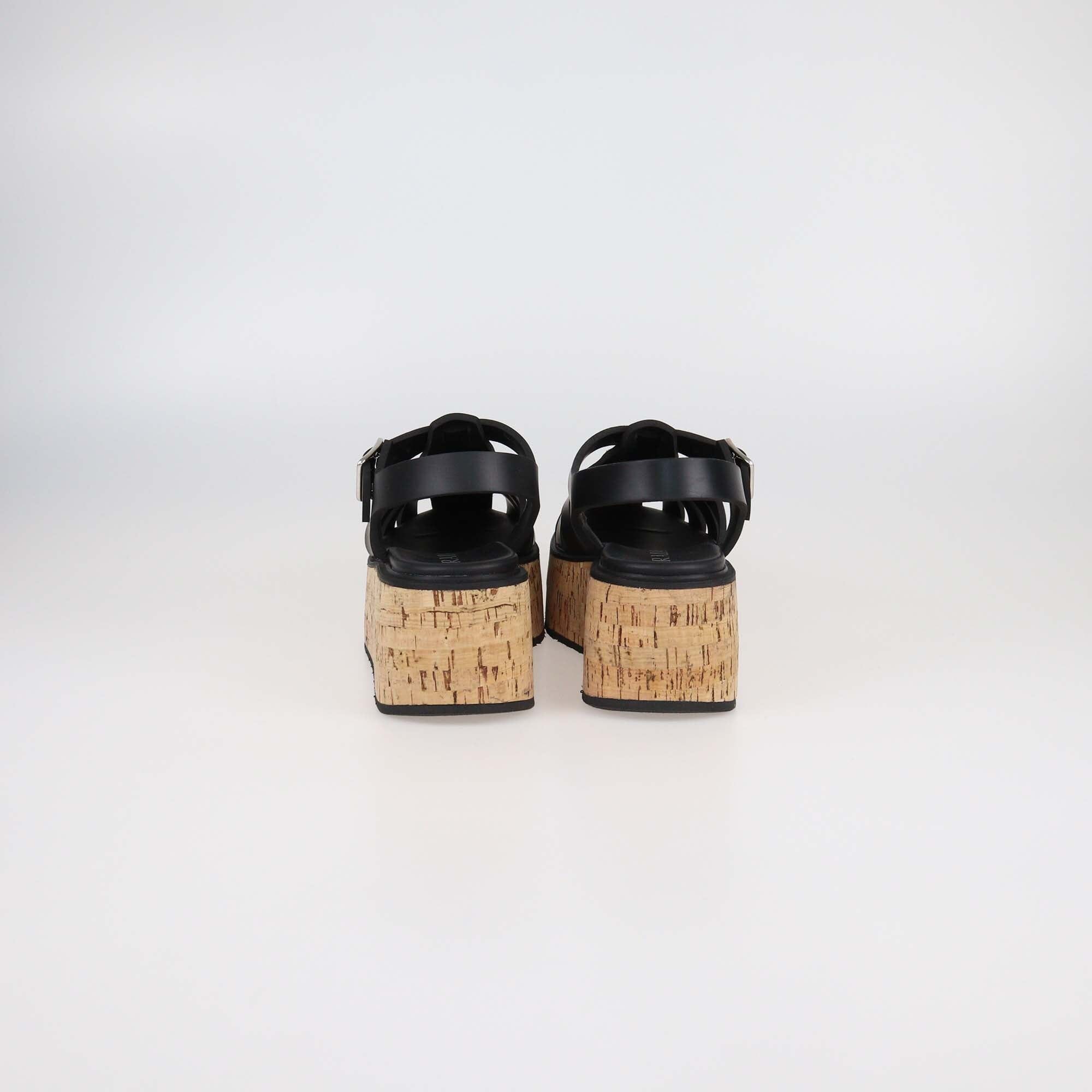 Prada Black Rubber Monolith Cork Platform Ankle Strap Sandals Womens Prada