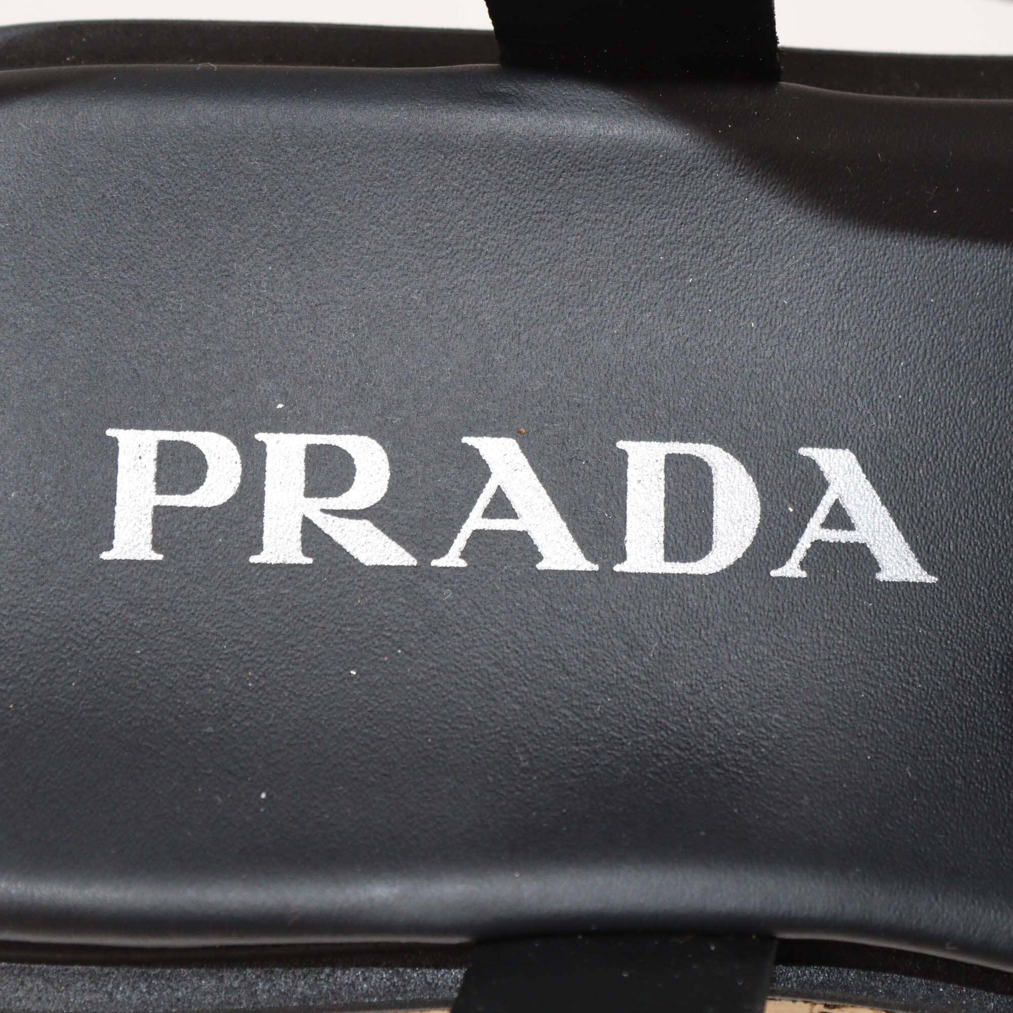 Prada Black Rubber Monolith Cork Platform Ankle Strap Sandals Womens Prada