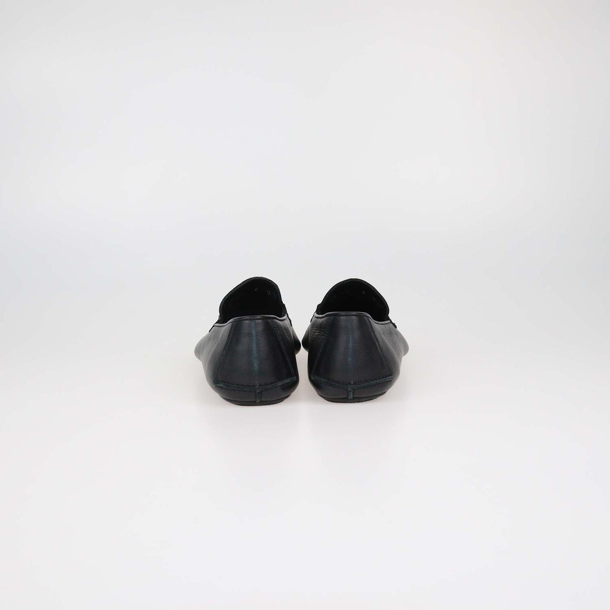 Salvatore Ferragamo Black Leather Gancini Embossed Flat Loafers