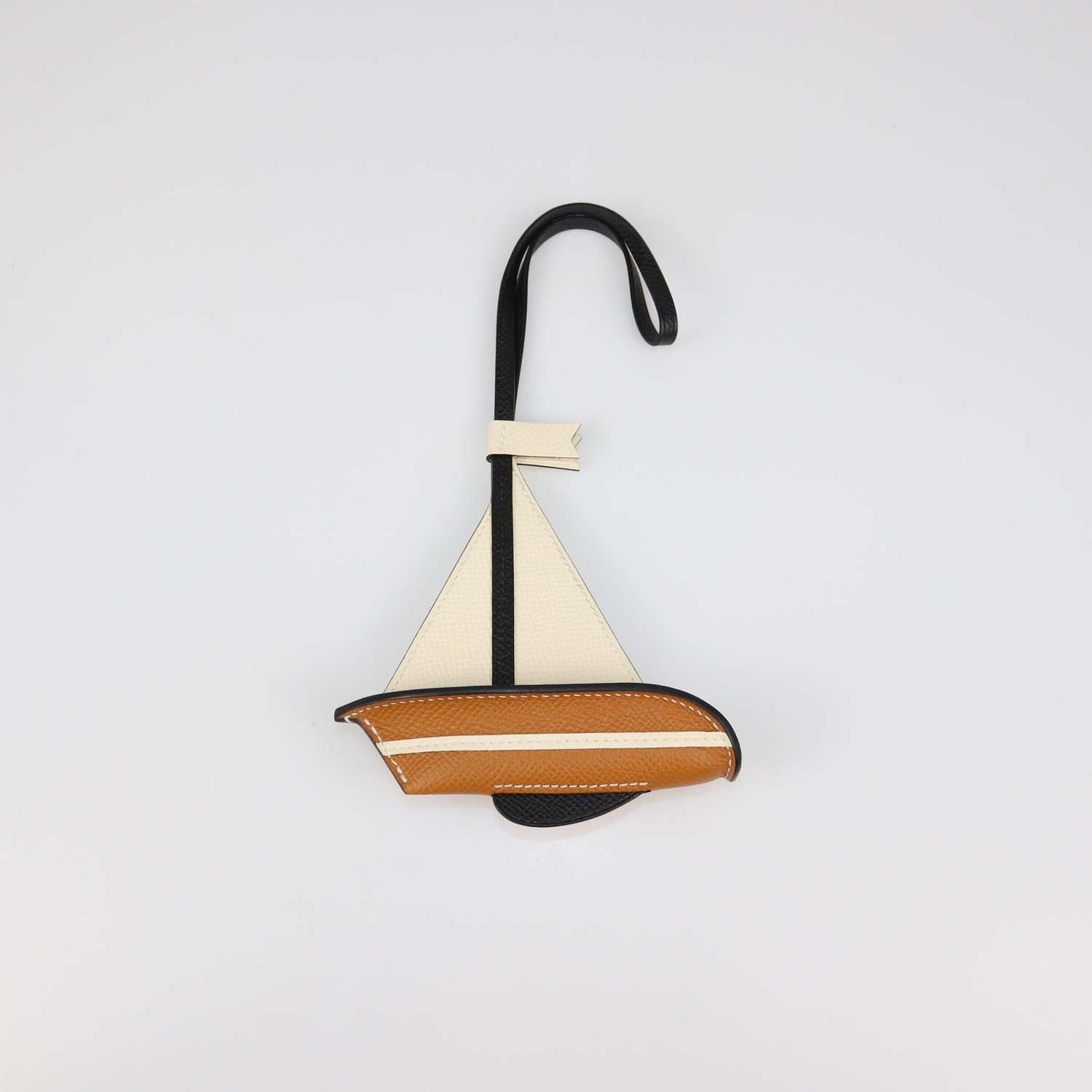 Hermes Nata,Gold,Black Epsom Leather Sail Boat Bag Charm