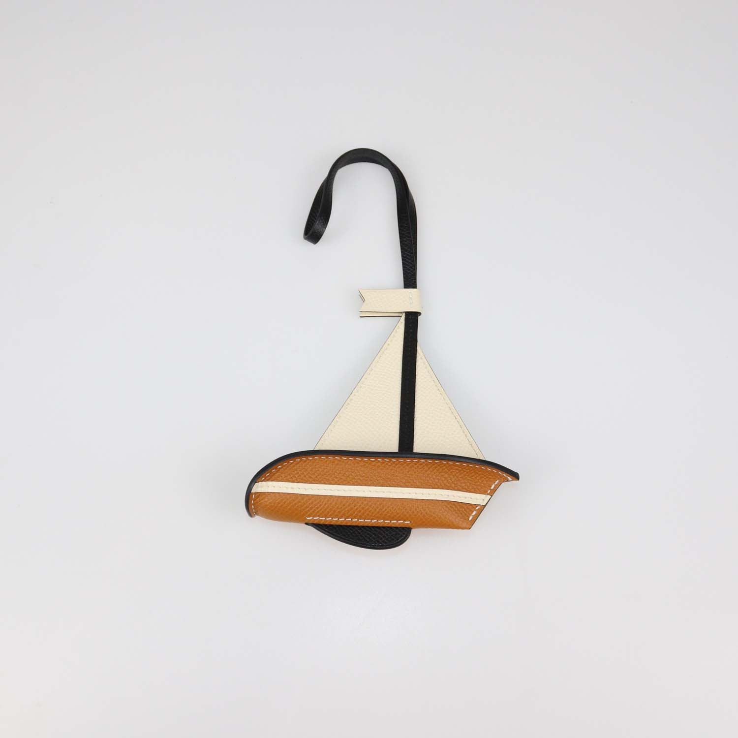 Hermes Nata,Gold,Black Epsom Leather Sail Boat Bag Charm