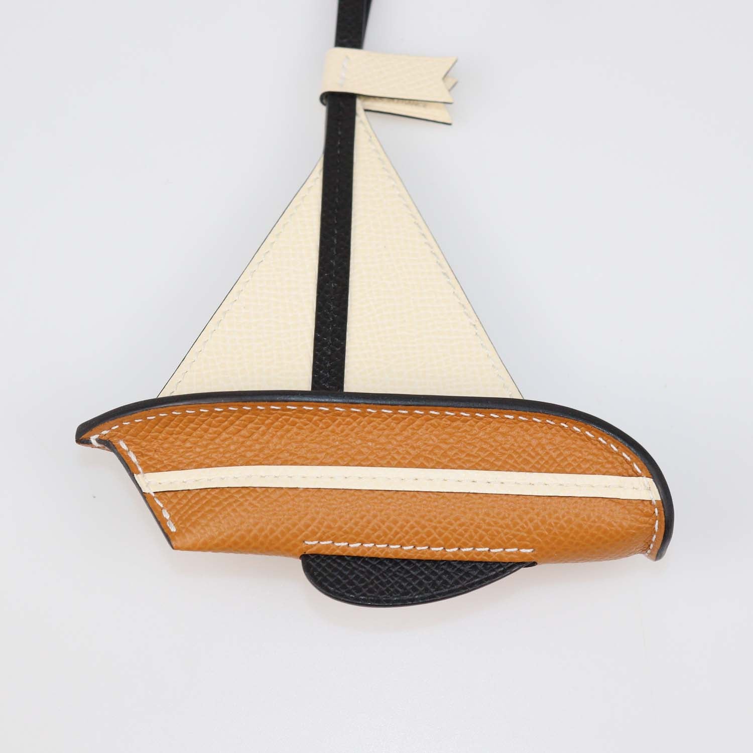 Hermes Nata,Gold,Black Epsom Leather Sail Boat Bag Charm