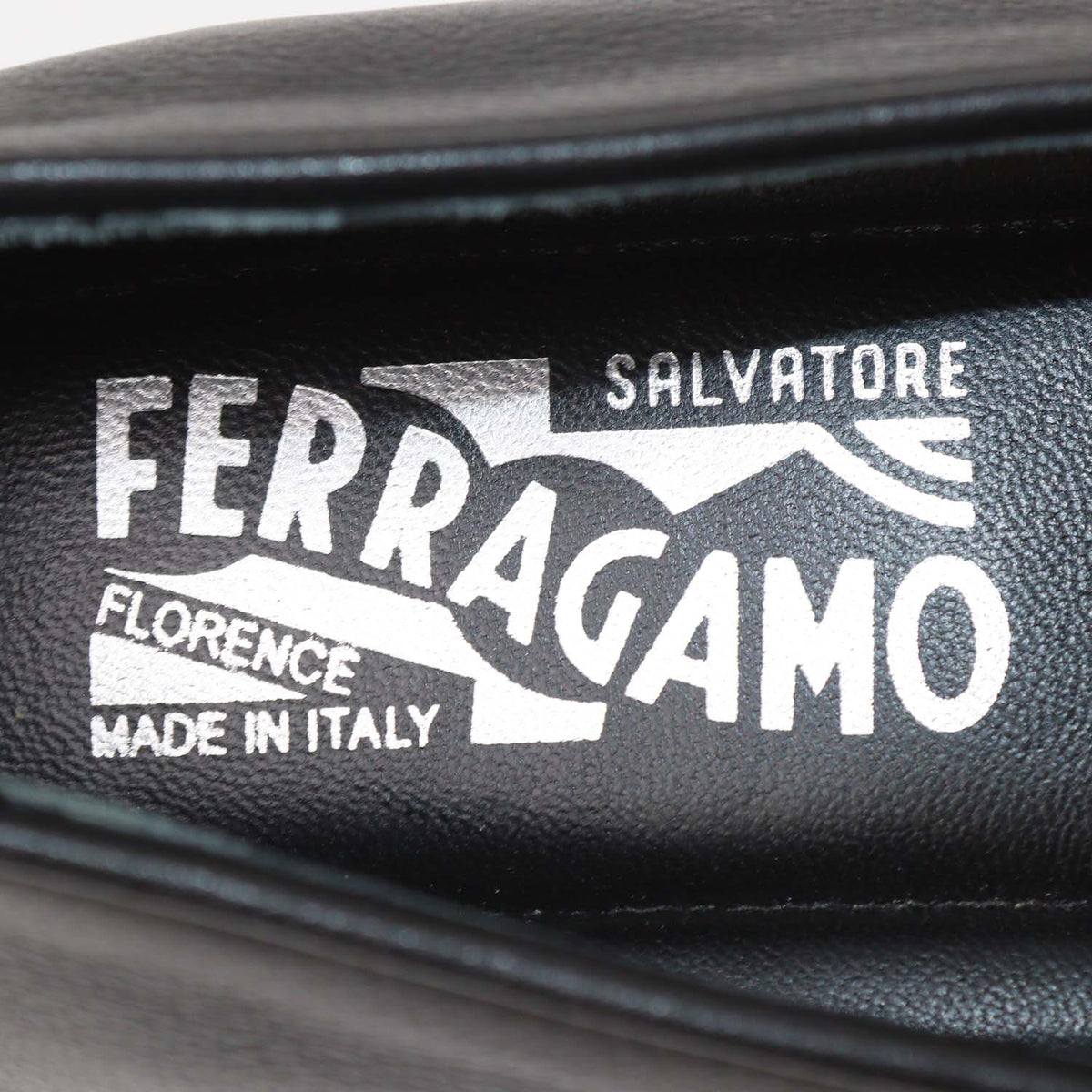 Salvatore Ferragamo Black Leather Gancini Embossed Flat Loafers