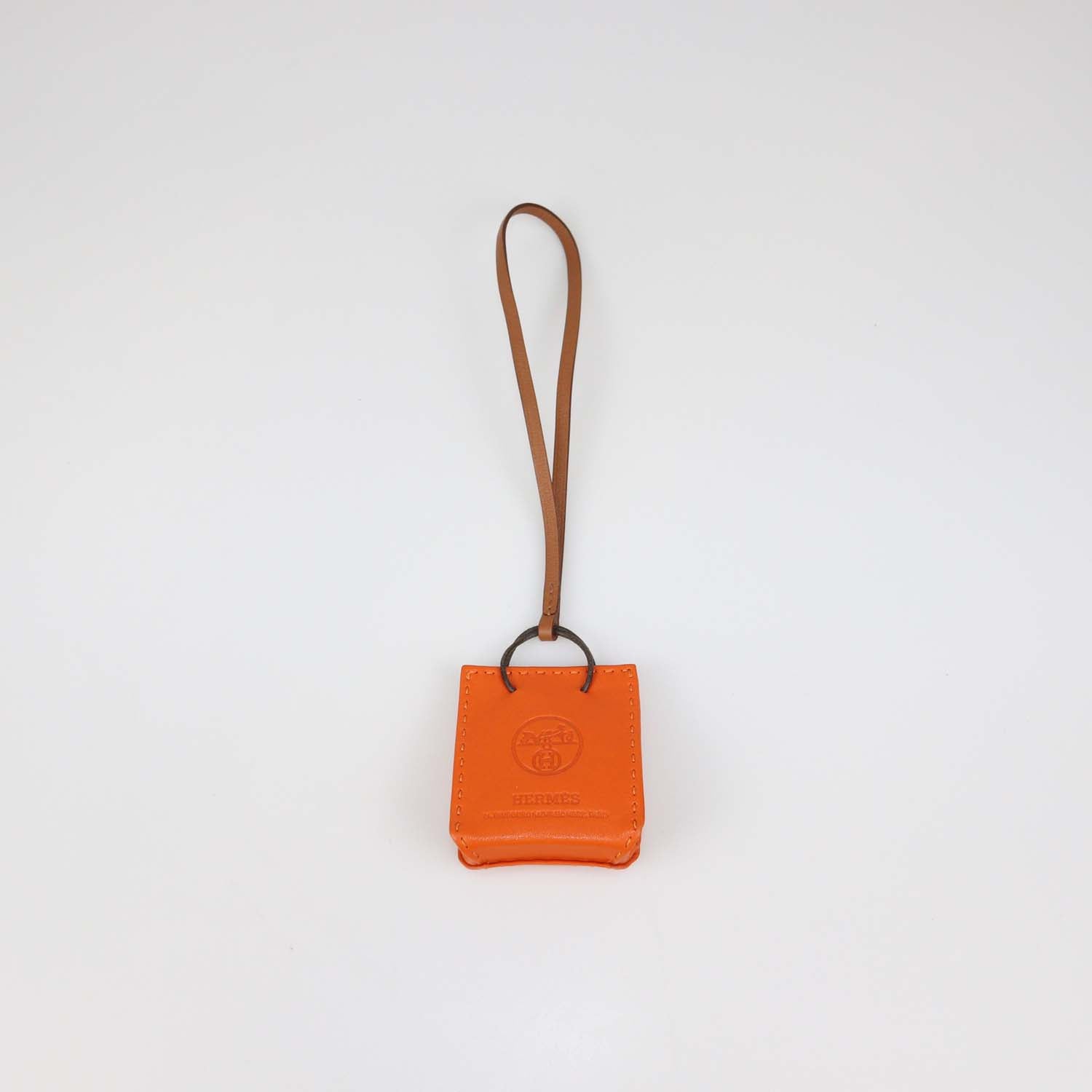 Hermes Orange Leather Shopping Bag Charm