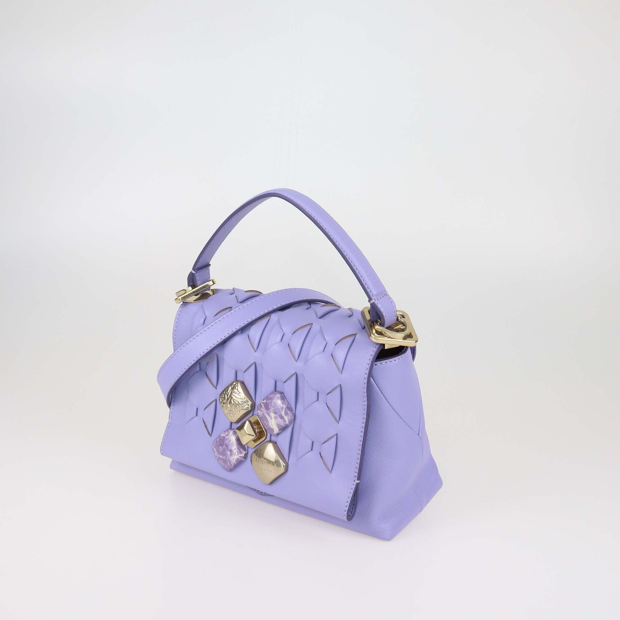 Serapian Lilac Leather Small 1928 Top Handle Bag