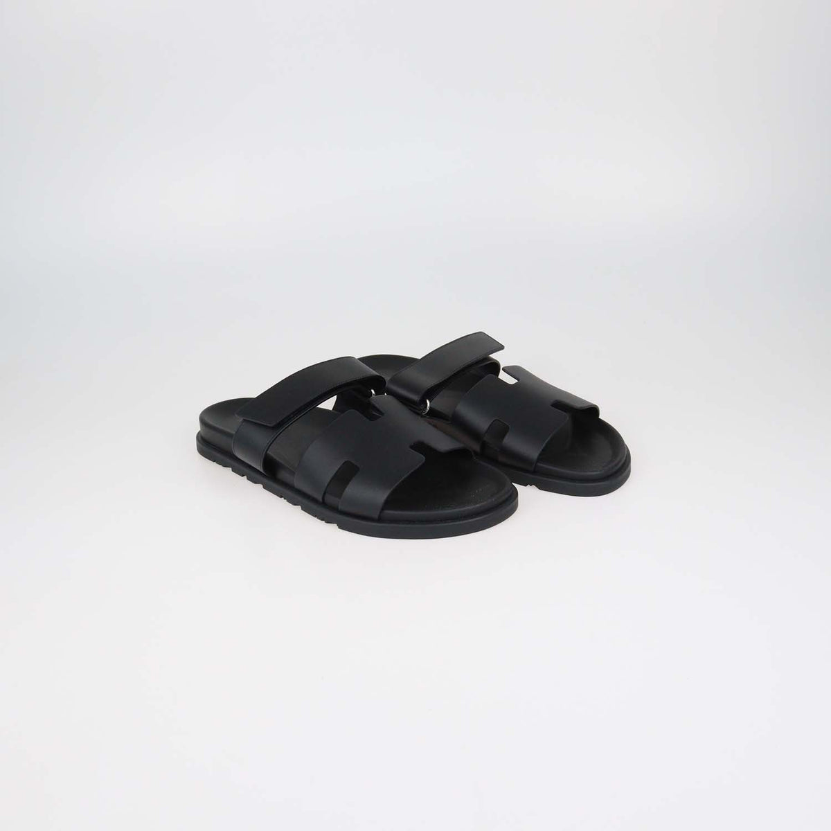 Hermes Black Leather Chypre Sandals