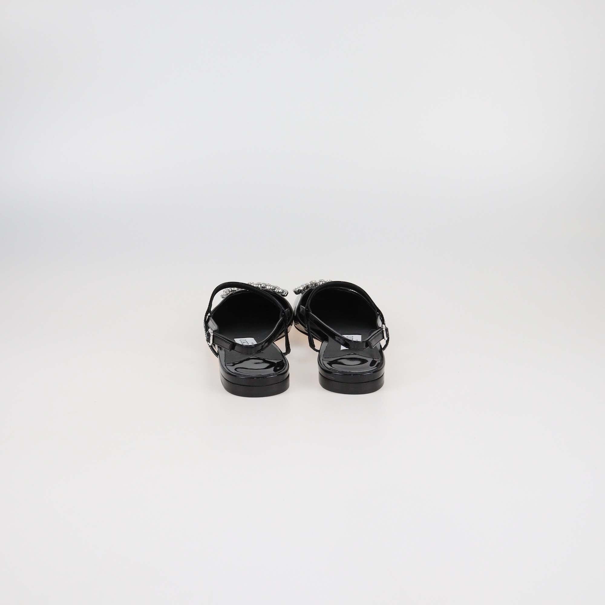 Jimmy Choo Black Patent Leather Crystal Embellished Belinda Slingback Ballet Flats Womens Jimmy Choo