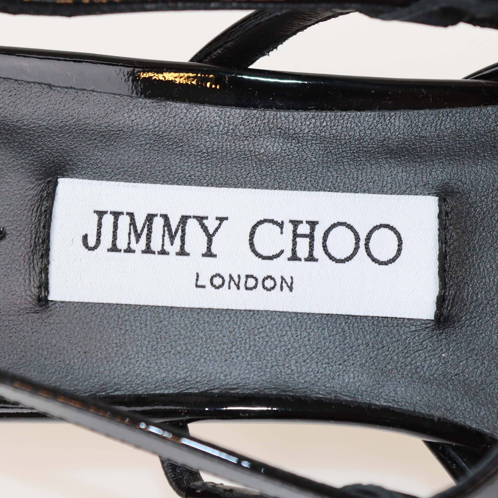 Jimmy Choo Black Patent Leather Crystal Embellished Belinda Slingback Ballet Flats Womens Jimmy Choo