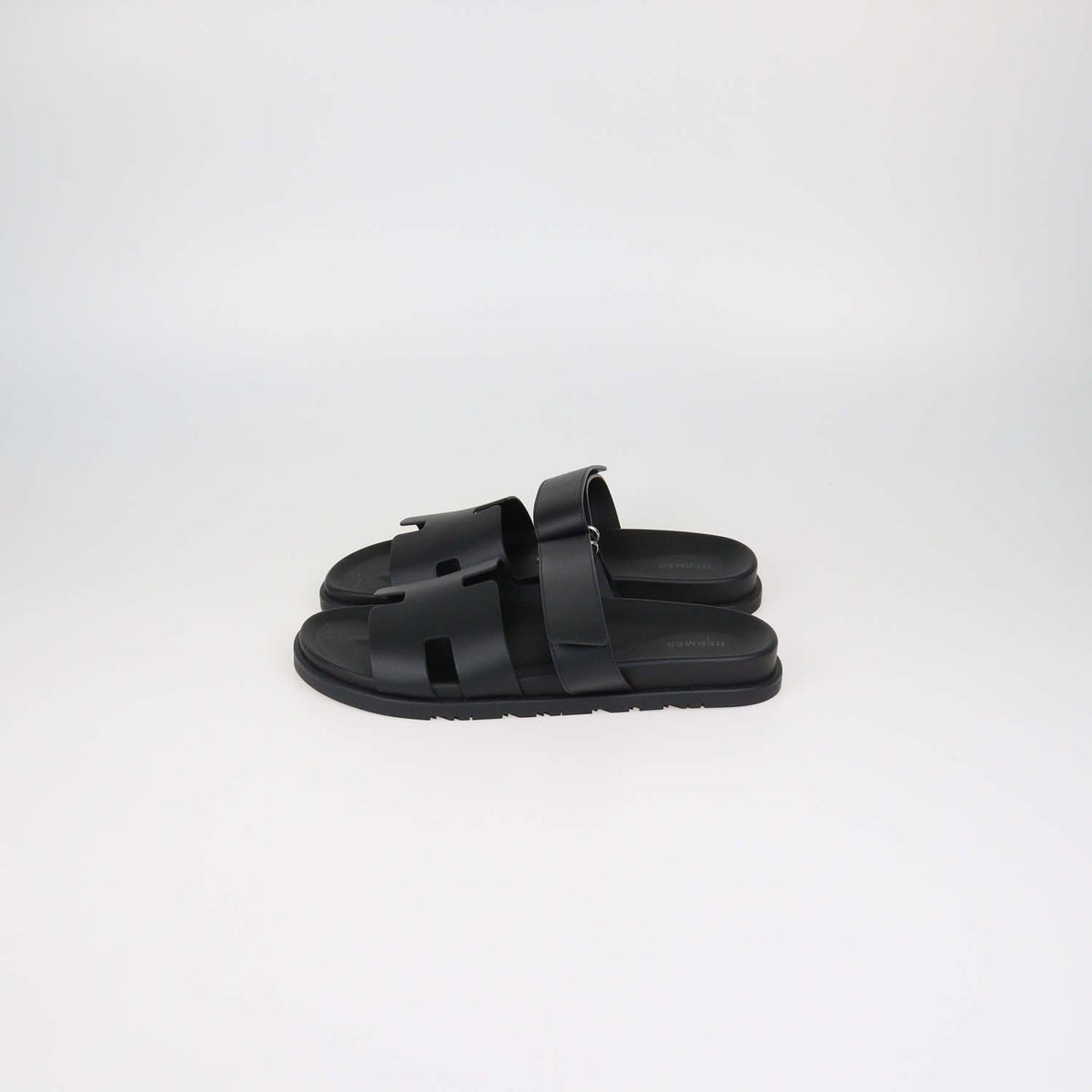 Hermes Black Leather Chypre Sandals