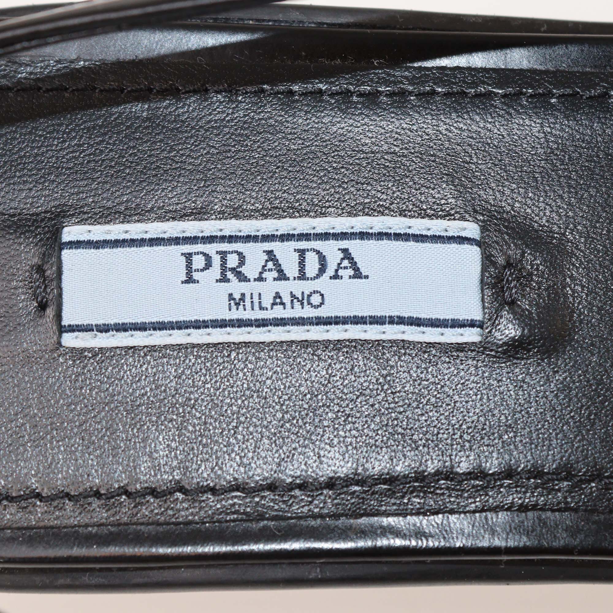 Prada Black Leather Triangle Logo Pointed Toe Slingback Pumps Womens Prada