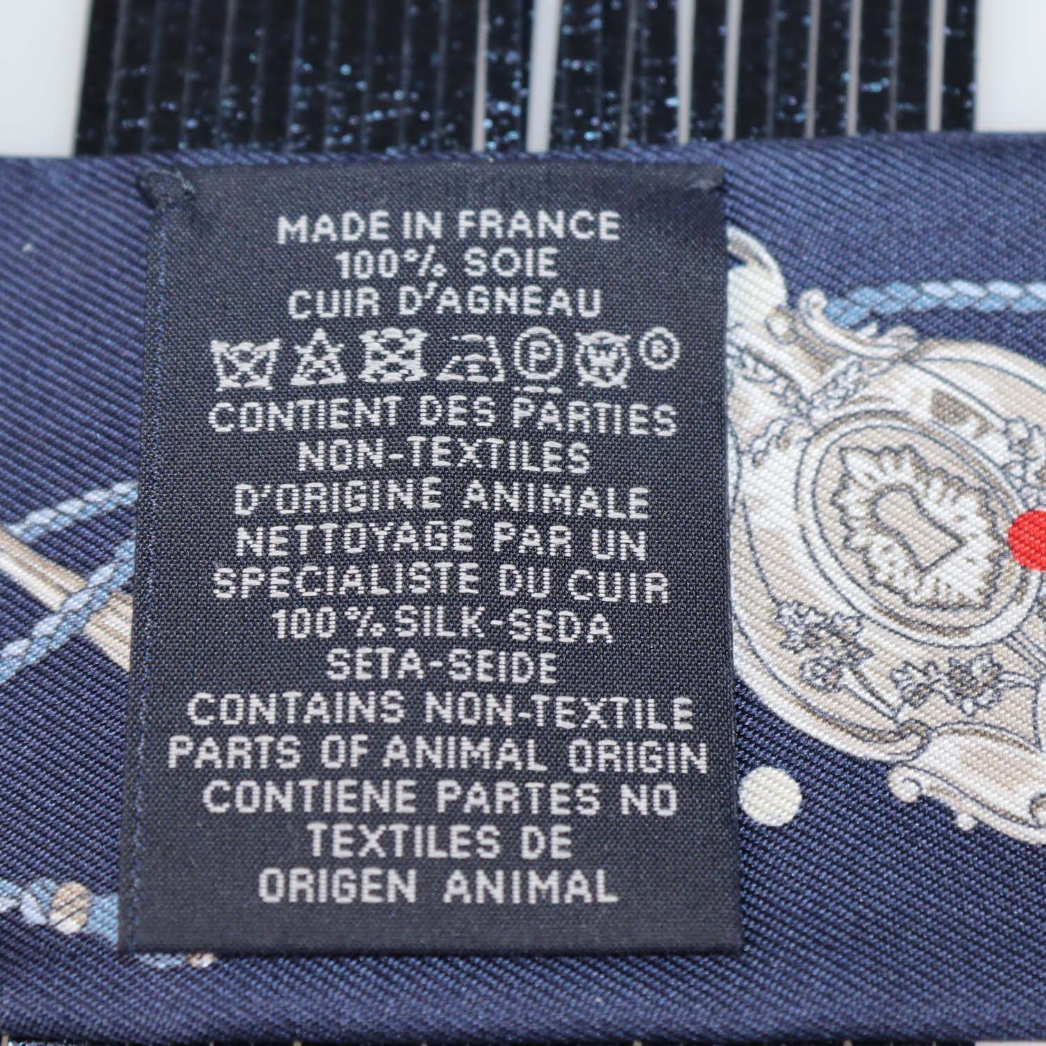 Hermes Bleu Marine Silk Les Cles a Pois Leather Fringes Twilly