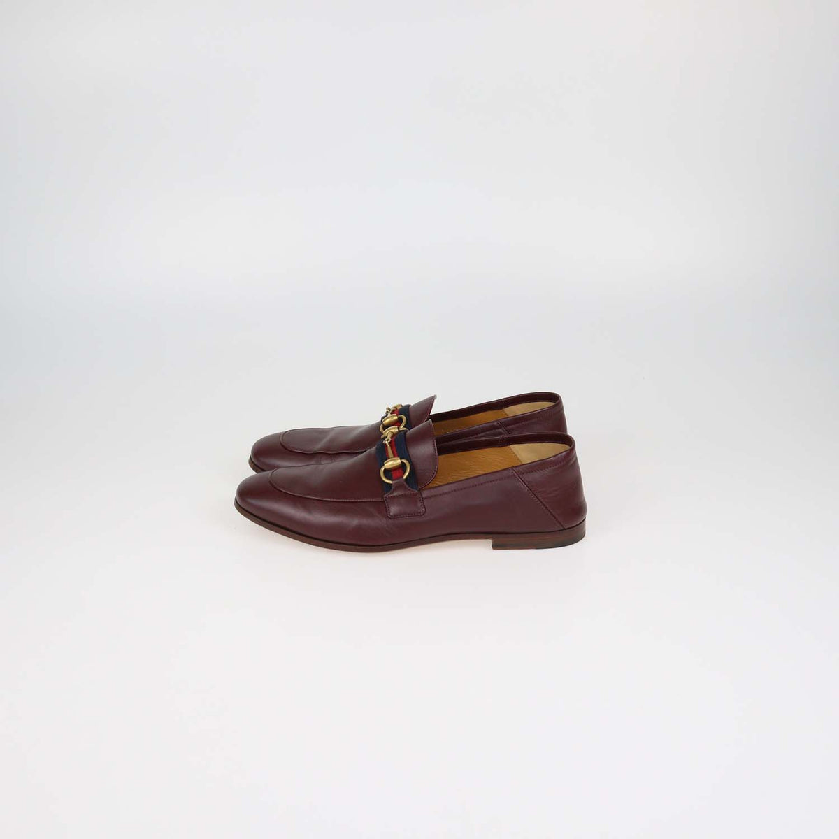 Gucci Burgundy Leather Web Horsebit Loafers