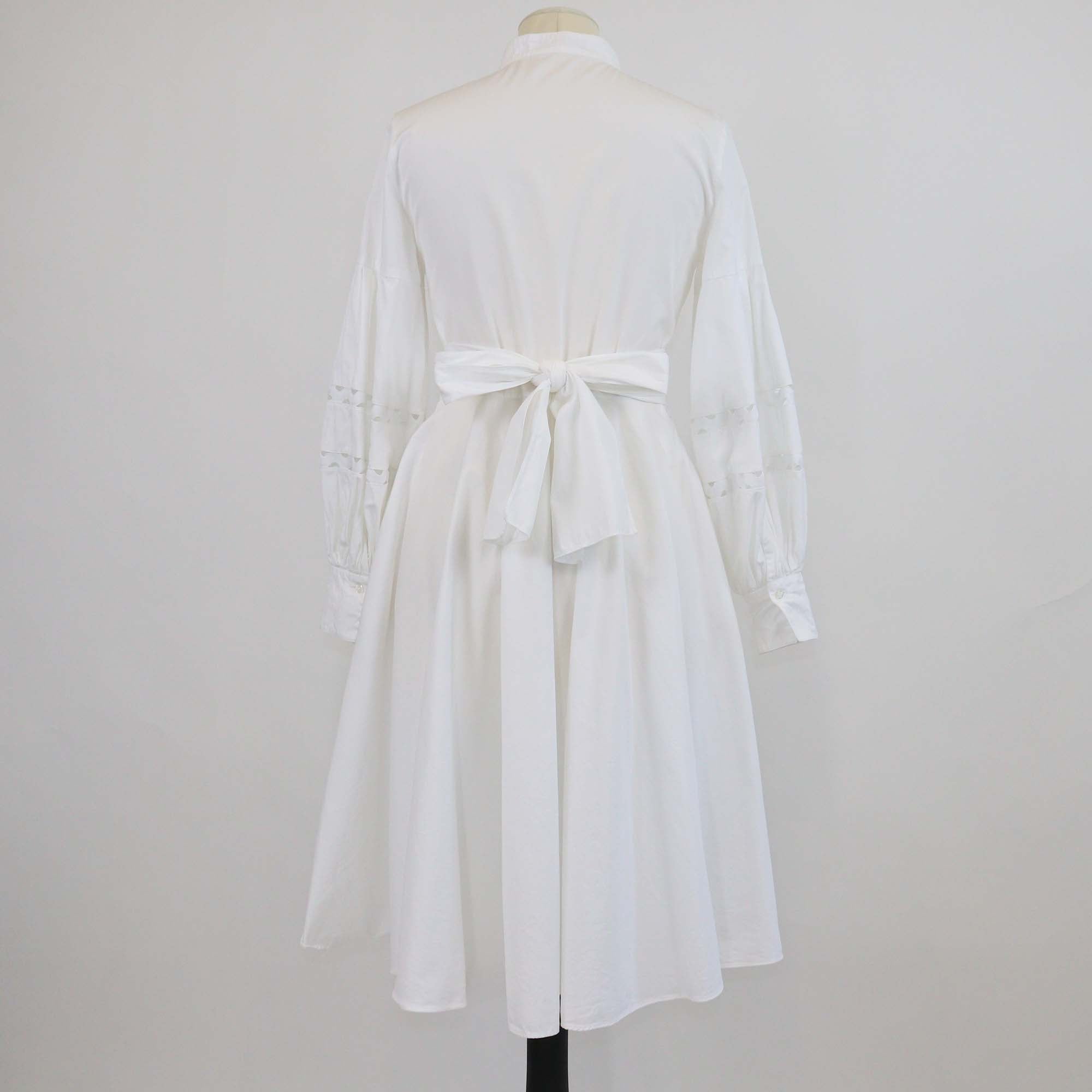 CH Carolina Herrera White Cotton Cutout Detail Belted Long Sleeve Midi Dress