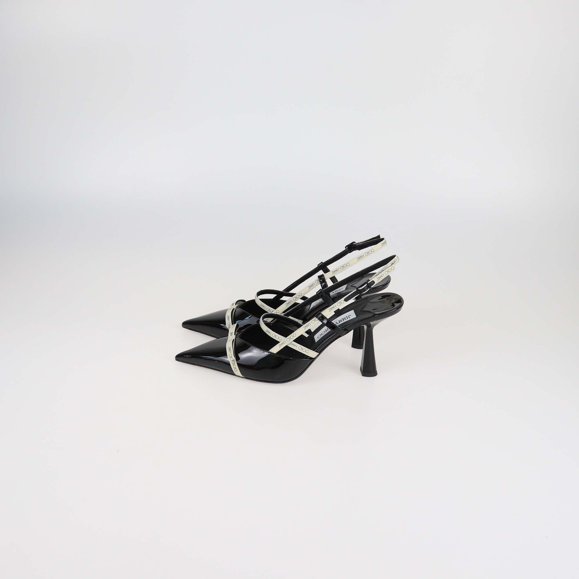 Jimmy Choo Black Patent Leather Pointed Danica Slingback Pumps Womens Jimmy Choo