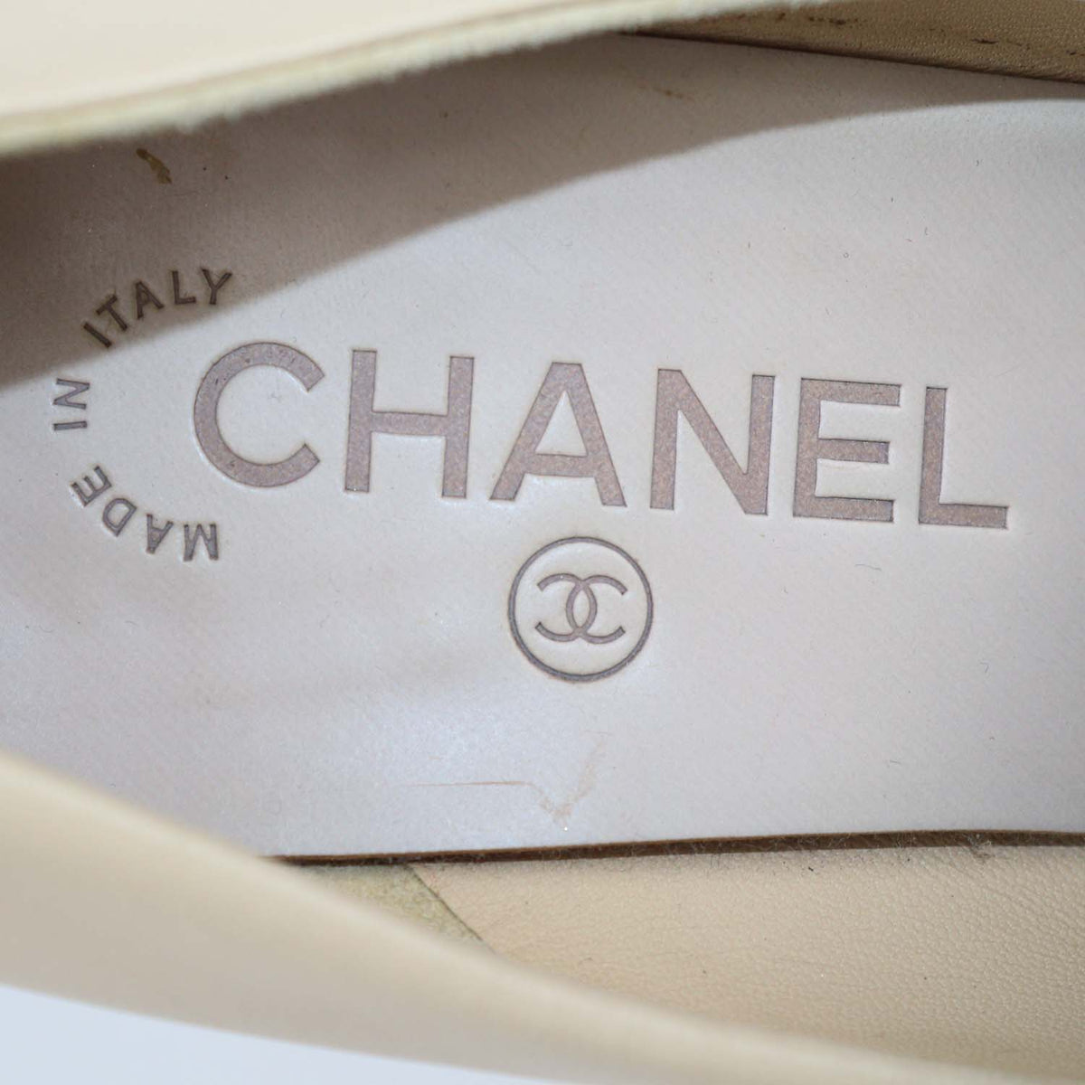 Chanel Beige,Black Leather Platform Cap Toe Pumps