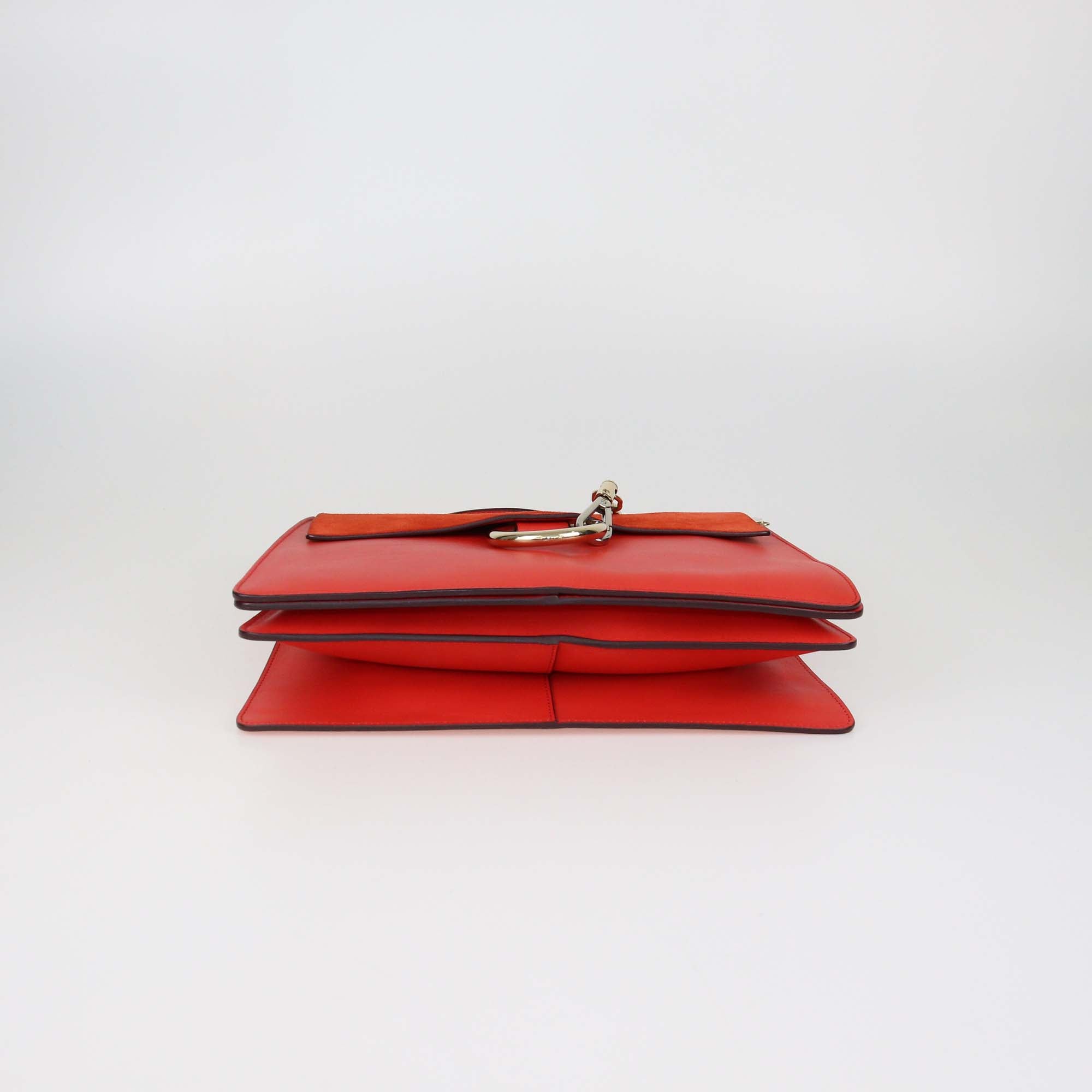 Chloe Red Leather & Suede Medium Faye Shoulder Bag