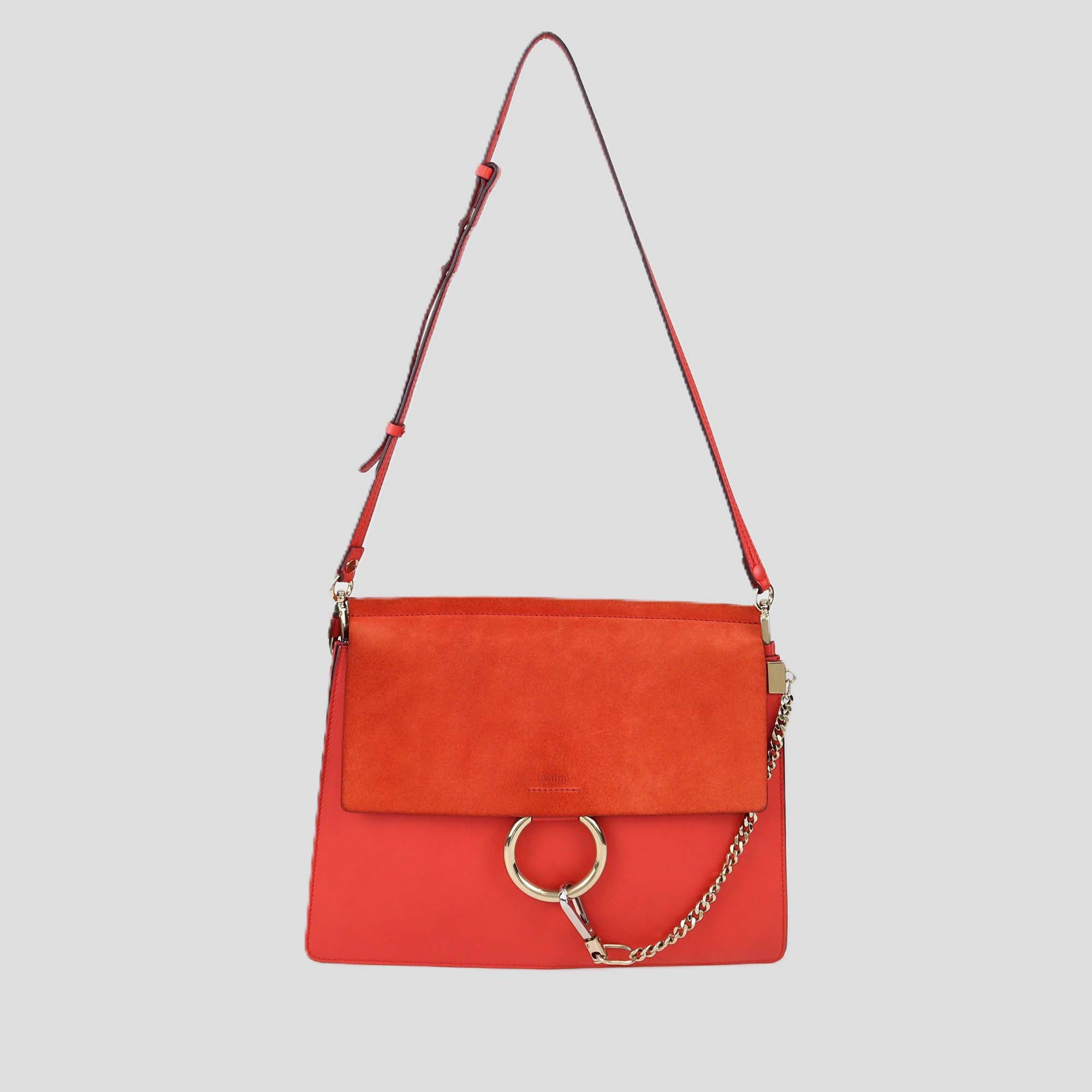 Chloe Red Leather & Suede Medium Faye Shoulder Bag