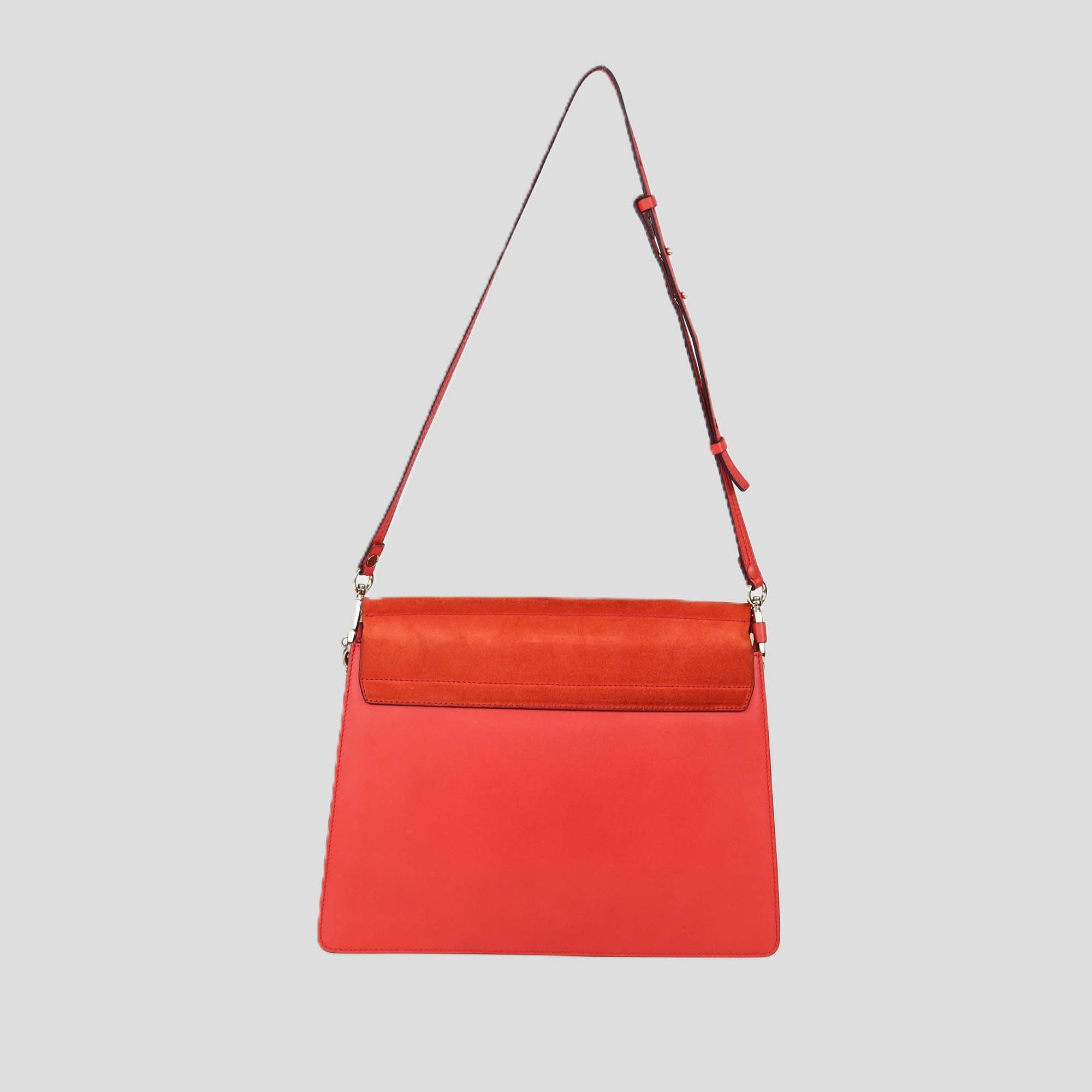 Chloe Red Leather & Suede Medium Faye Shoulder Bag