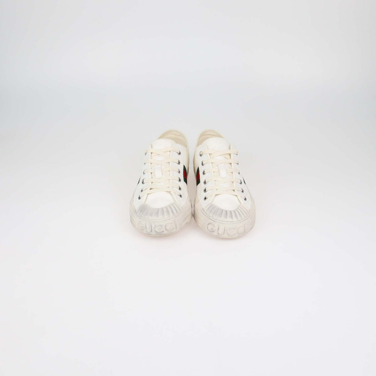 Gucci White Canvas Web Julio Low Top Sneakers