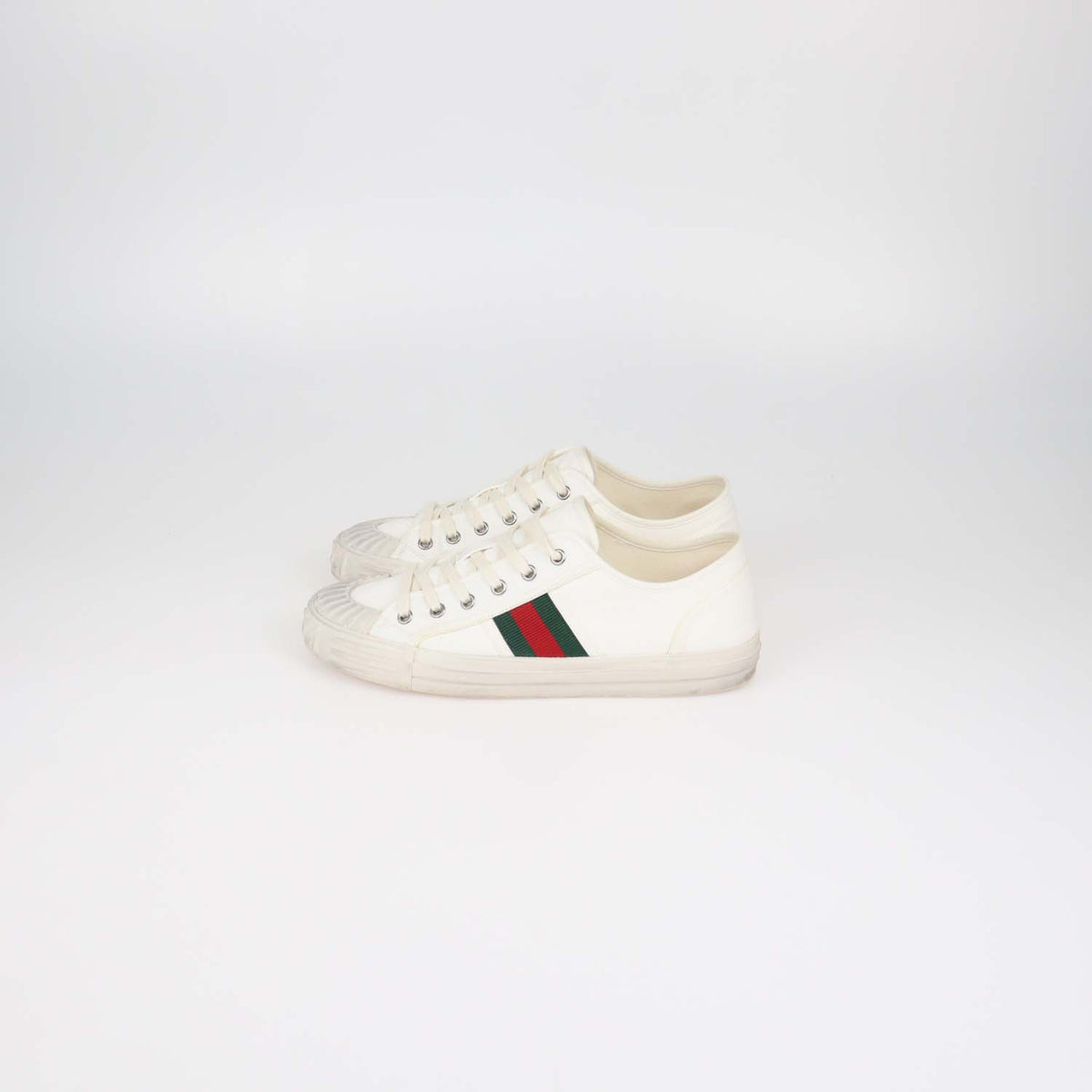 Gucci White Canvas Web Julio Low Top Sneakers