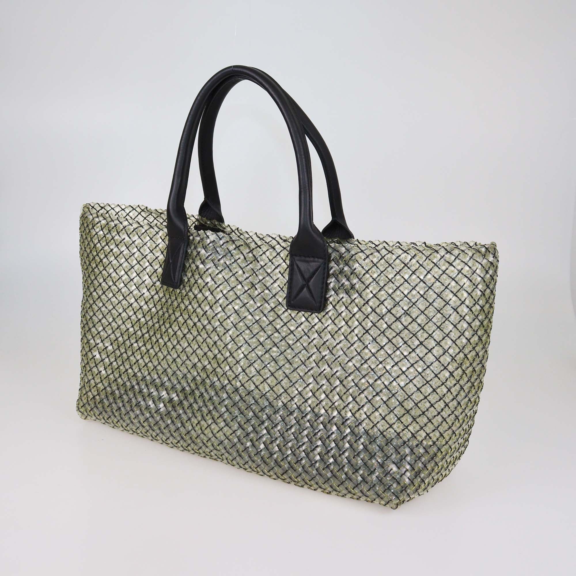 Bottega Veneta Black/Clear Woven PVC and Leather Large Limited Edition 241/500 Cabat Tote