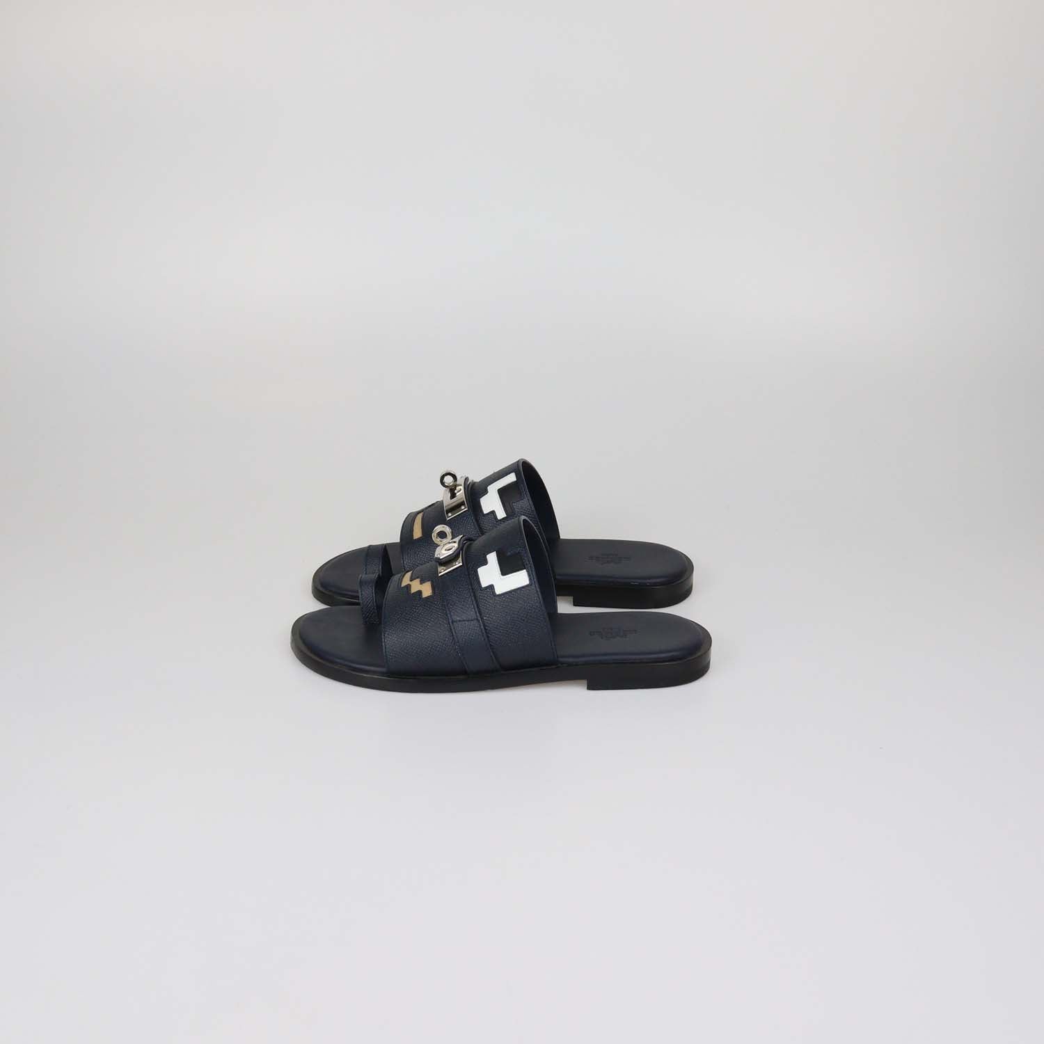 Hermes Multicolor Marine Epsom Leather Joke Flat Sandals
