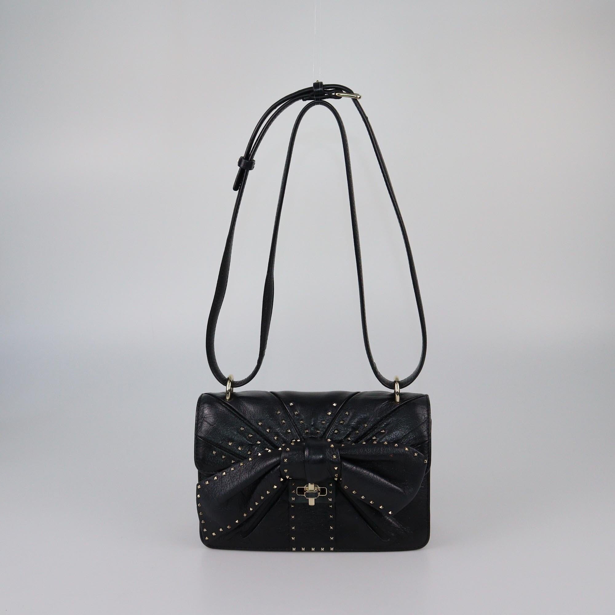 Valentino Black Rockstud Ruffled Bow Shoulder Bag Womens Valentino