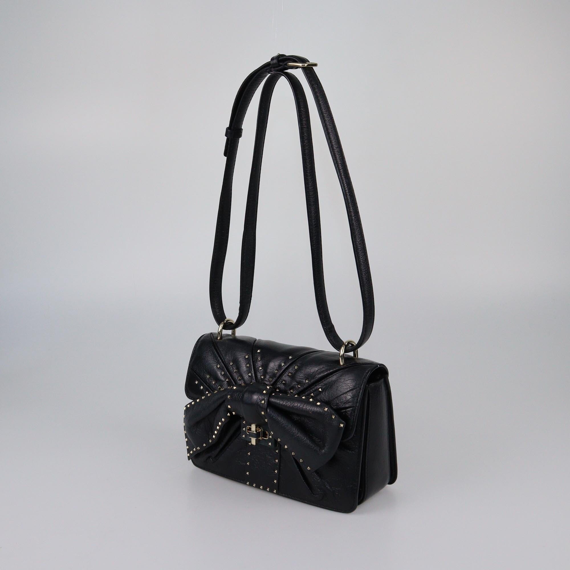 Valentino Black Rockstud Ruffled Bow Shoulder Bag Womens Valentino