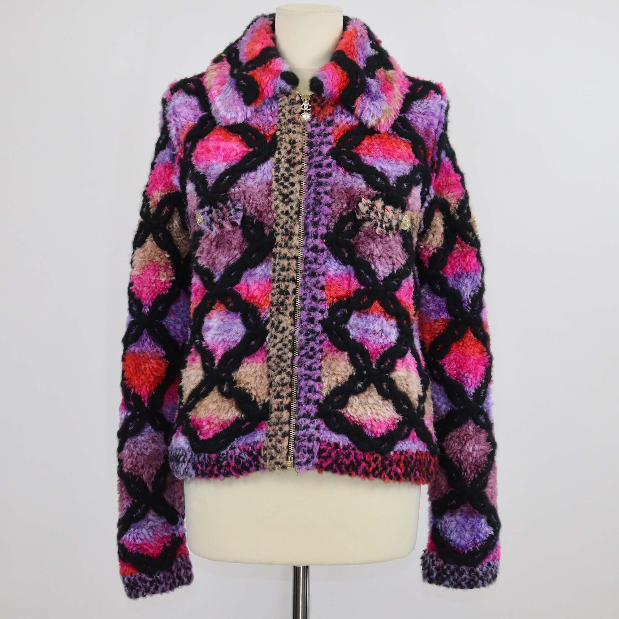Chanel Multicolor Blend Viscose Boa Blouson Zip Jacket