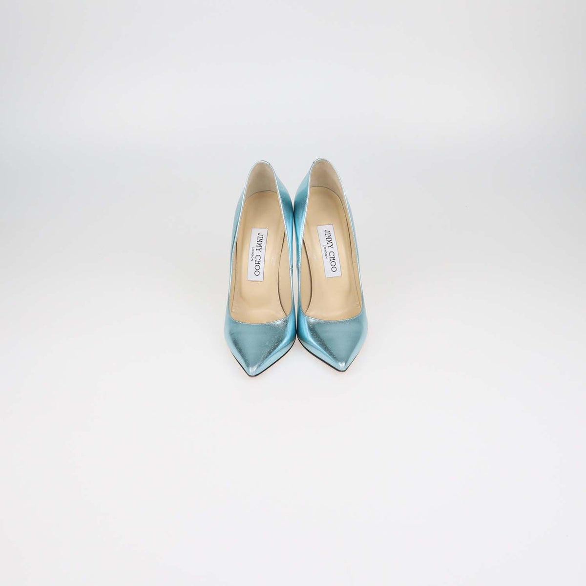Jimmy Choo Metallic Blue Textured Leather Pointed Toe Pumps