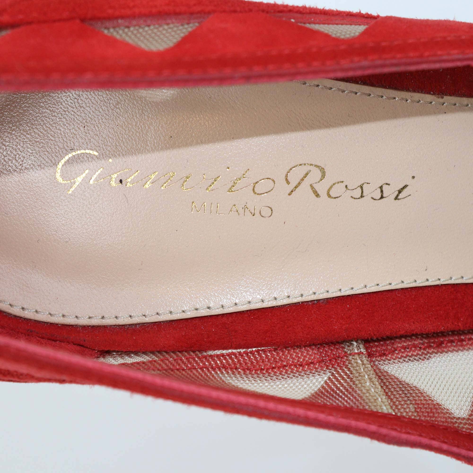 Gianvito Rossi Red Suede and Mesh Maxine Laser Cut Pointed Toe Pumps Womens Gianvito Rossi